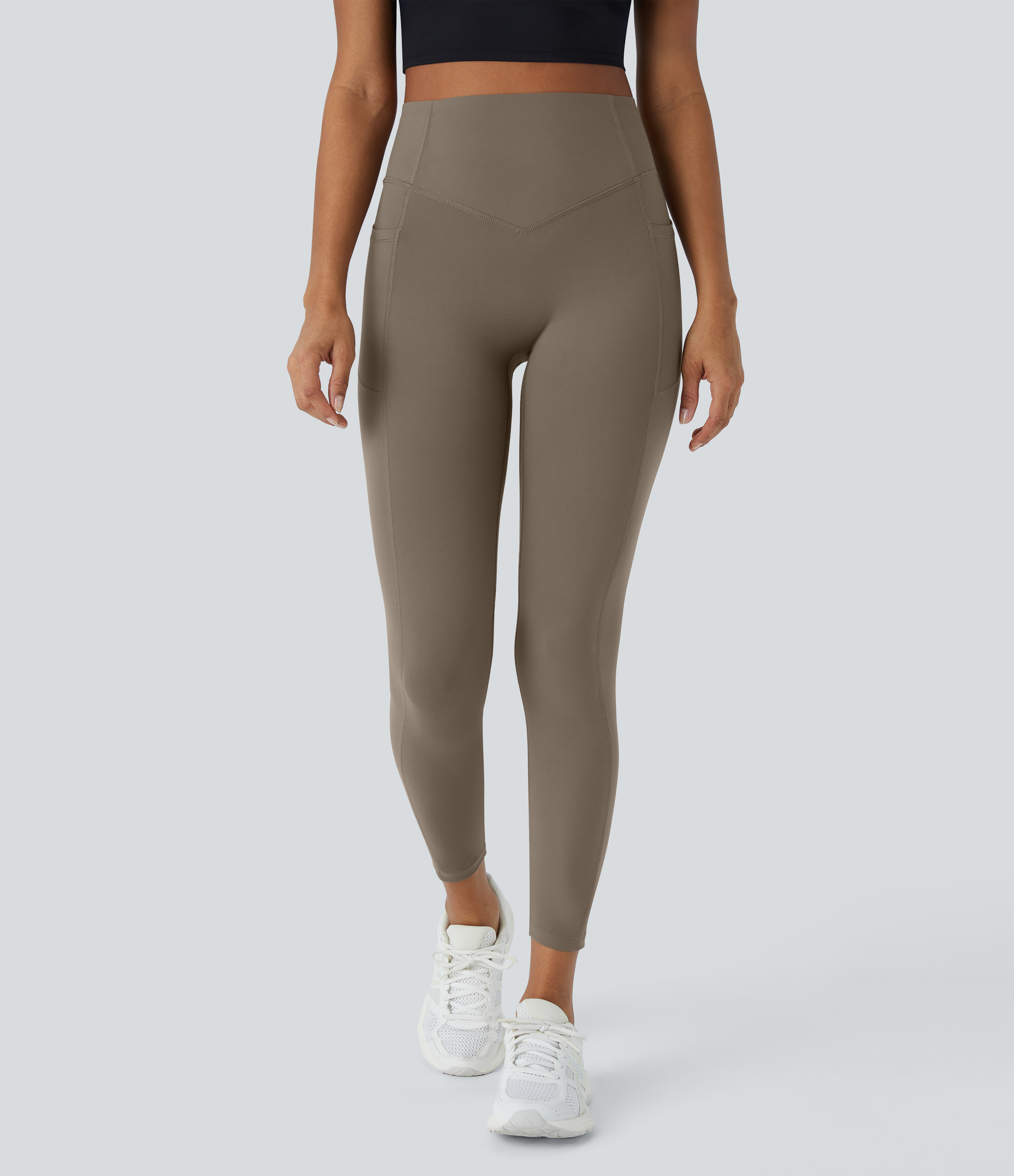 Halara SoCinched High Waisted Butt Lifting Tummy Control Side Pocket Shaping Training UltraSculpt Leggings  - Dawn Brown - S(full_length) 