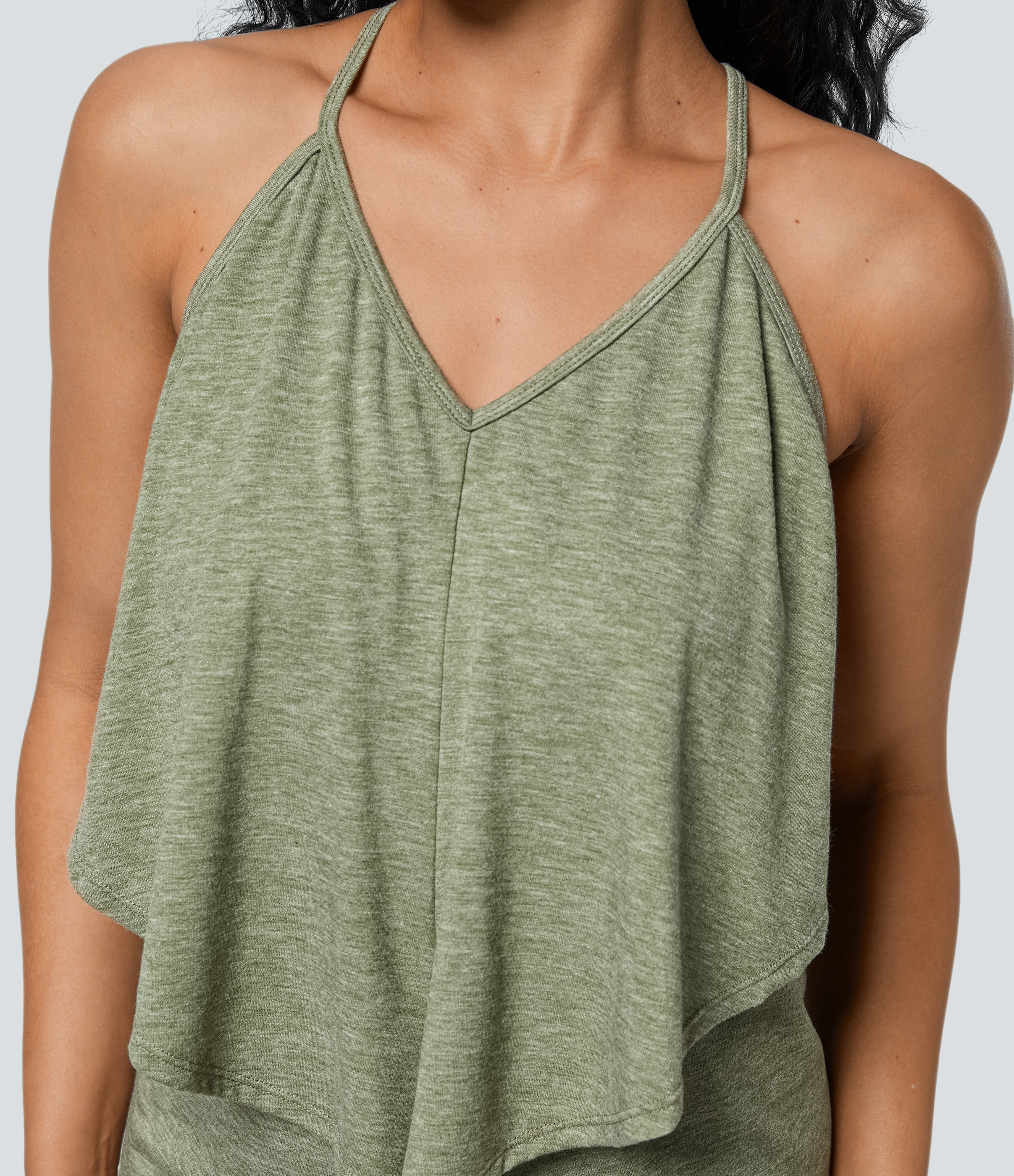 Halara V Neck Backless Tie Back Ruched Maxi Resort Slip Dress Casual Dress - Light Green Floral Yarn - XL slip dress beach dress ruched dress 