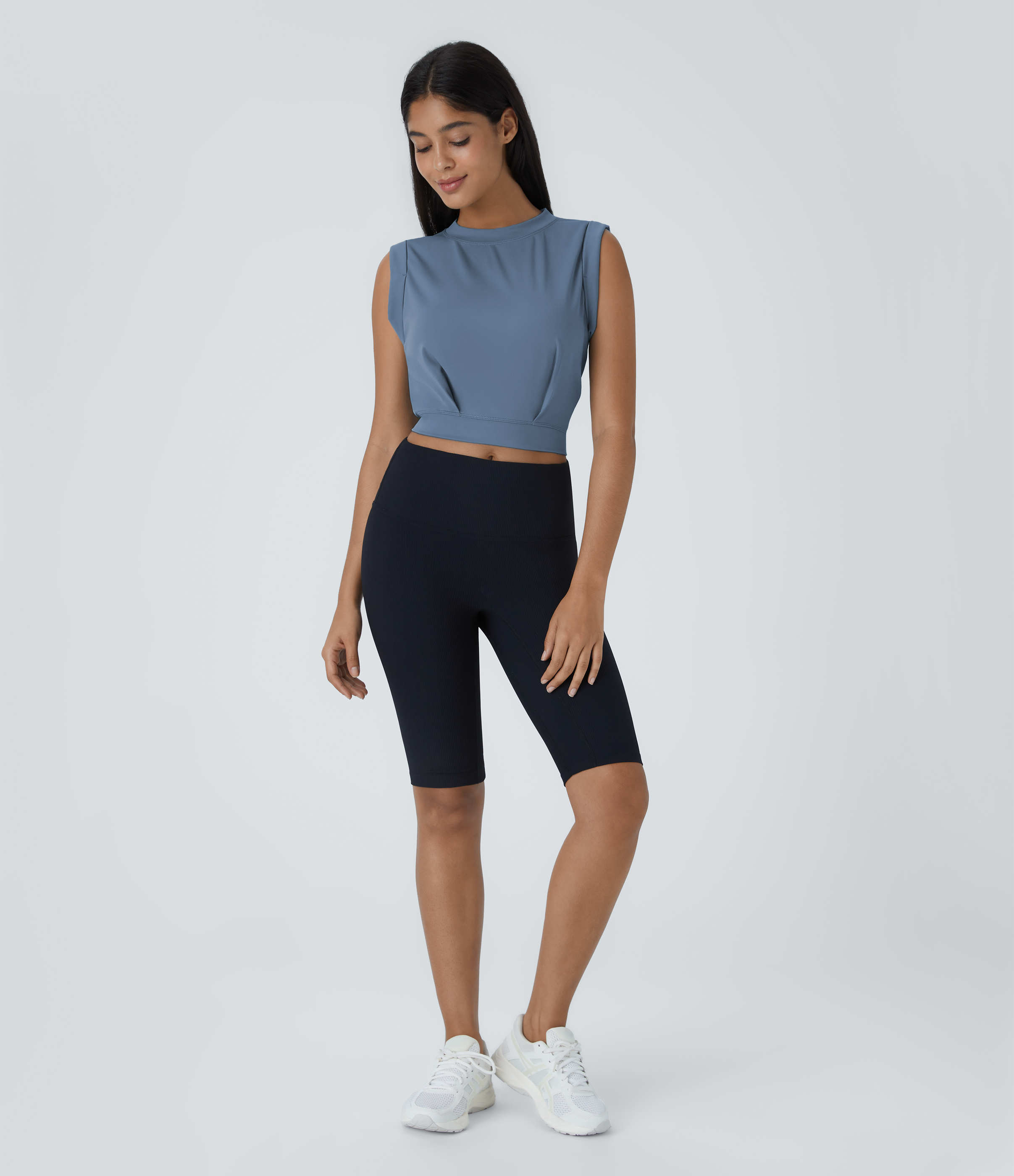 Halara Crew Neck Sleeveless Cropped Yoga Tank Top Tank Top - Stonewash - XL golf tops halter top tunic tops sleeveless tops backless top 