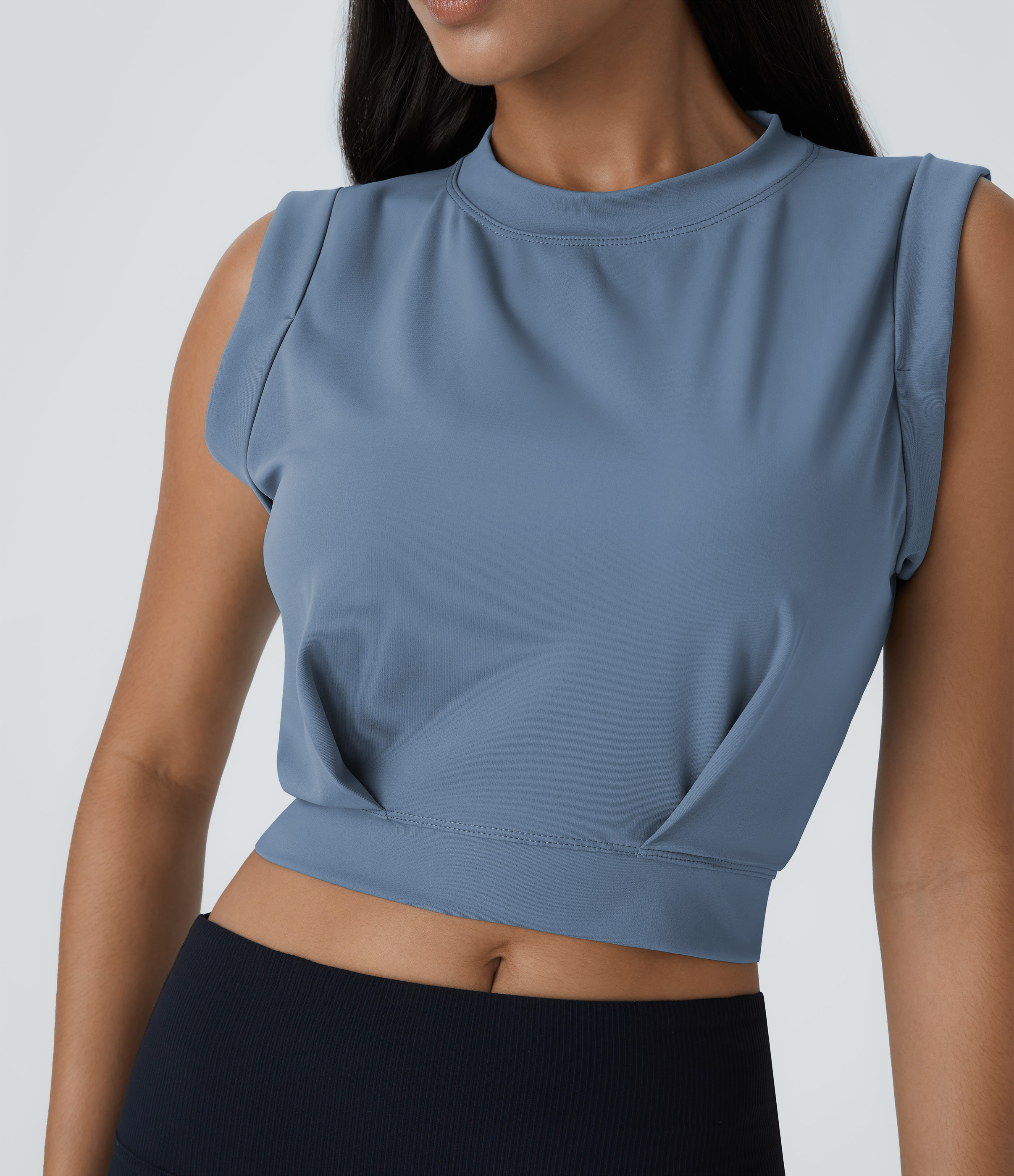Halara Crew Neck Sleeveless Cropped Yoga Tank Top Tank Top - Stonewash - XL golf tops halter top tunic tops sleeveless tops backless top 