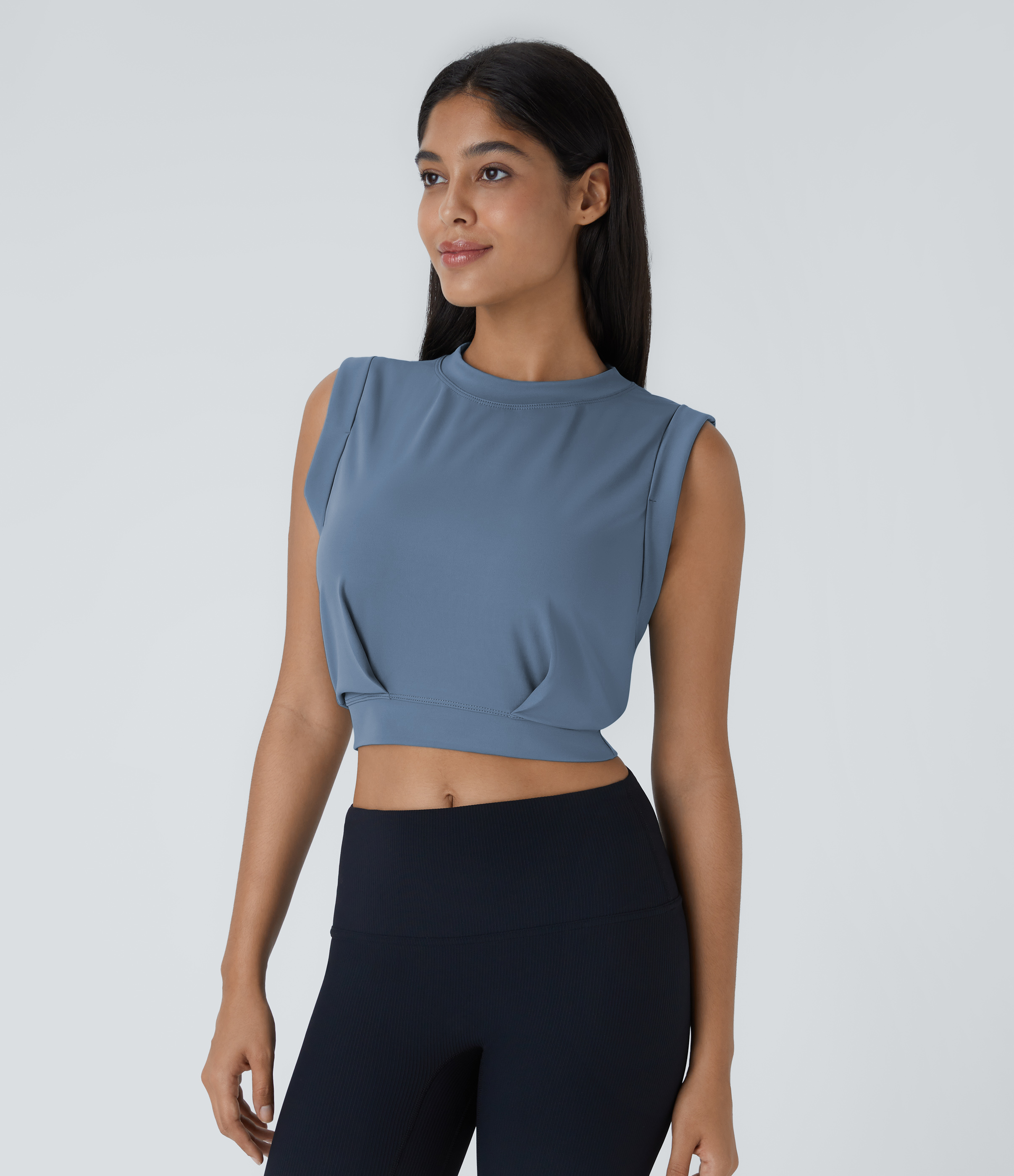 Halara Crew Neck Sleeveless Cropped Yoga Tank Top Tank Top - Stonewash - XL golf tops halter top tunic tops sleeveless tops backless top 