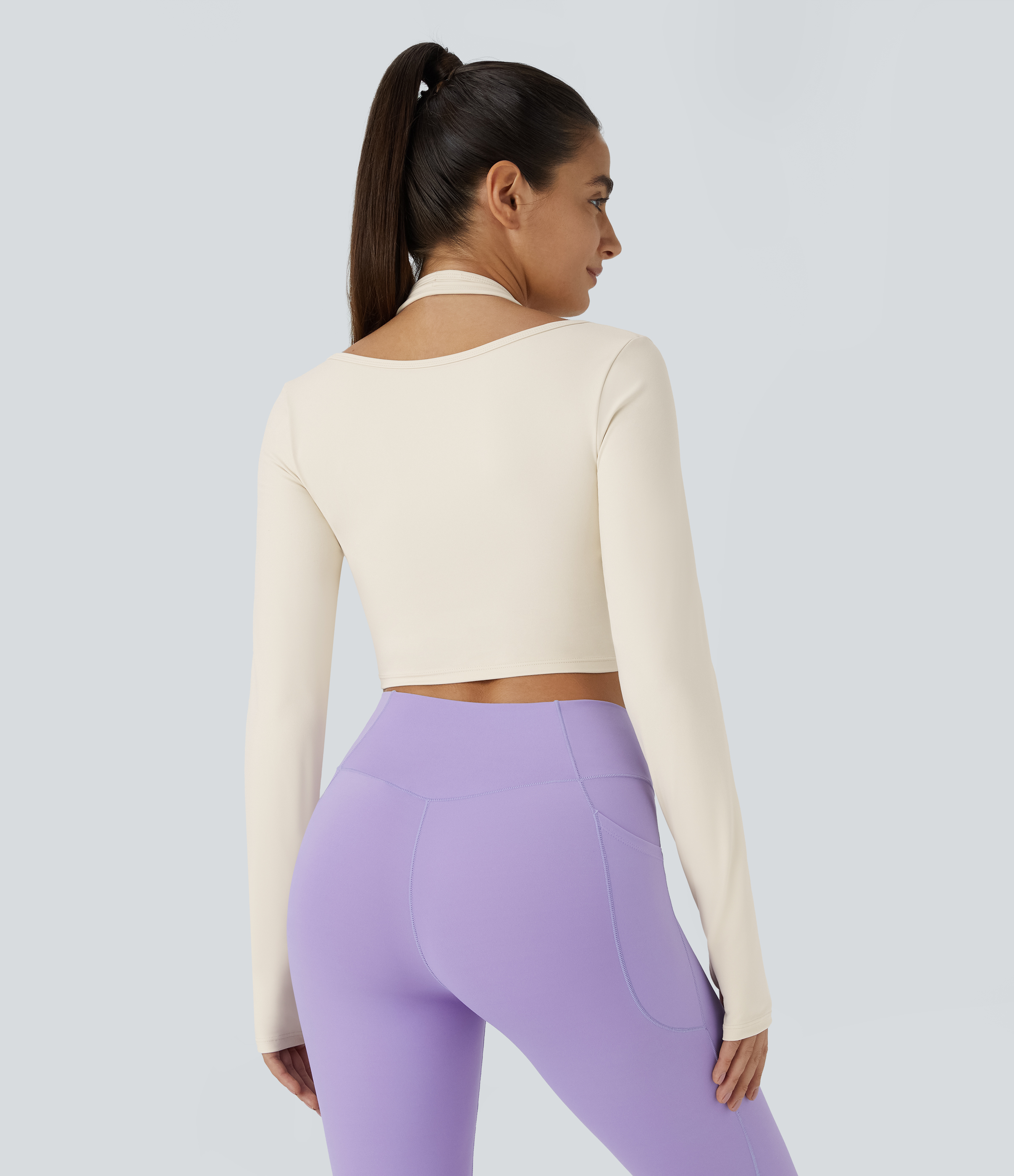 Halara Softlyzeroв„ў Plush Halter Thumb Hole Long Sleeve Cropped 2-in-1 Yoga Sports Top  - Solitary Star - XL 