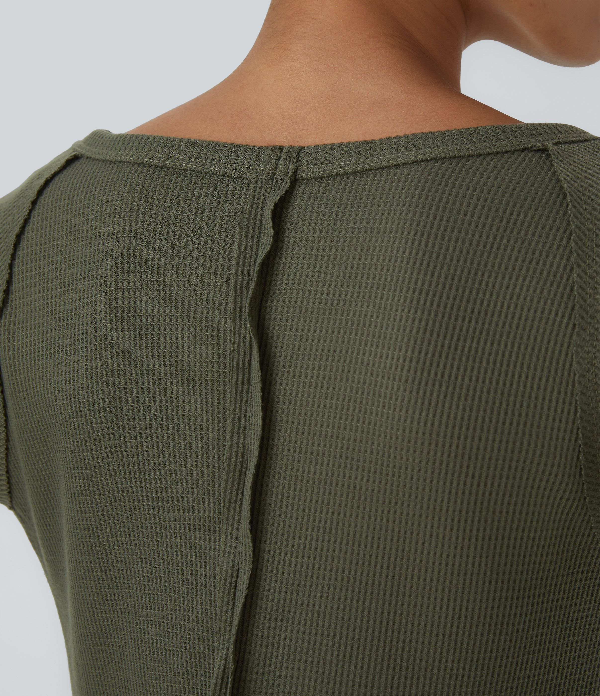 Halara Boat Neck Raglan Sleeve Thumb Hole Split Hem Waffle Casual Sweatshirt Dress  - Kalamata - XS 
