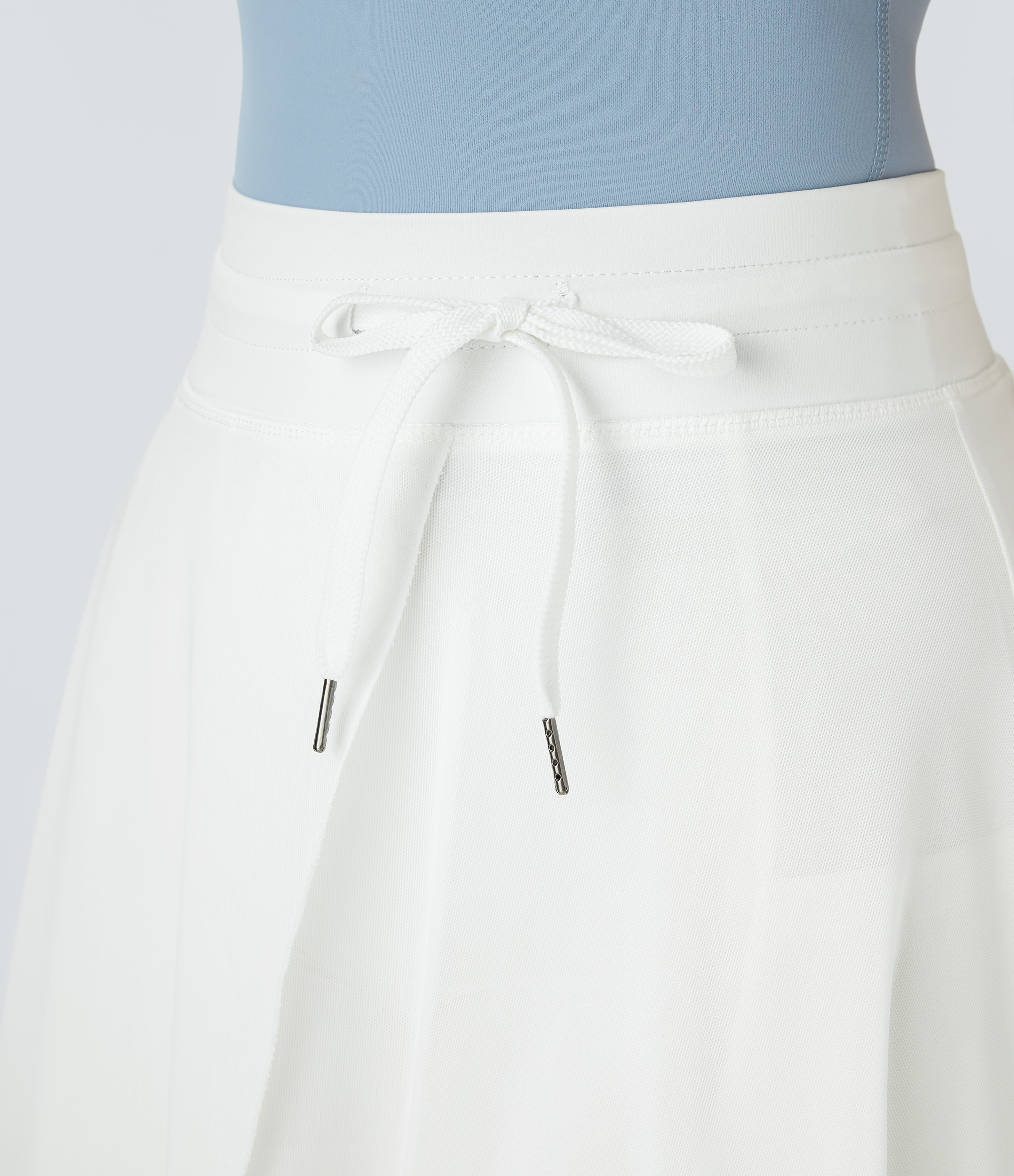 Halara High Waisted Drawstring Contrast Mesh 2-in-1 Side Pocket Flowy Midi Flare Casual Skirt  - White - XS midi skirt a line skirt 