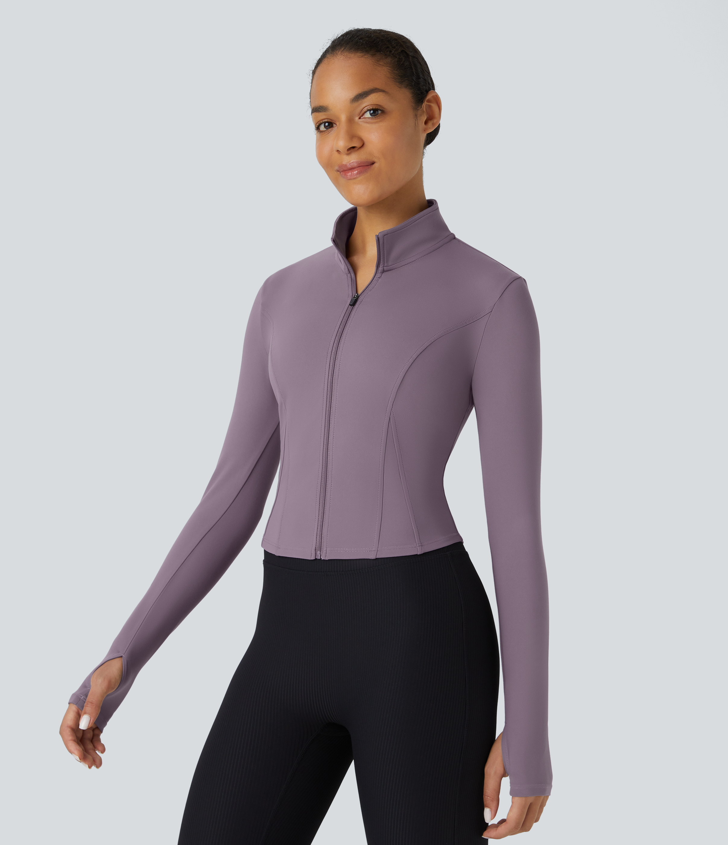 Halara Softlyzeroв„ў Plush Mock Neck Full Zip Thumb Hole Sports Jacket  - Tulip Purple - M 