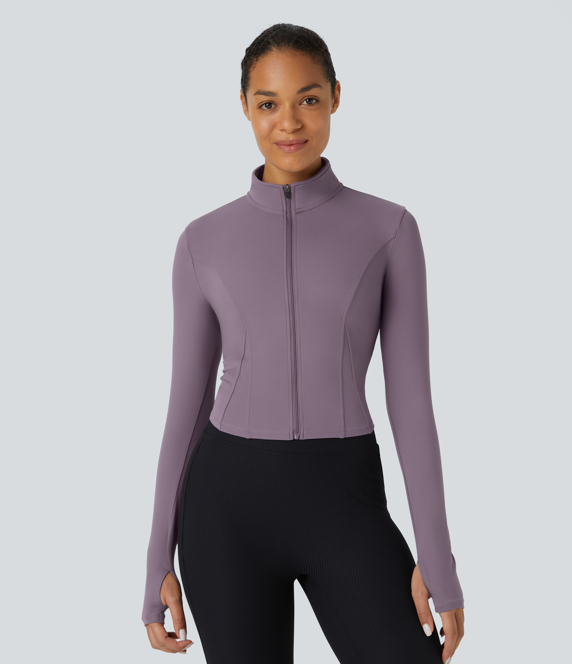 Halara Softlyzeroв„ў Plush Mock Neck Full Zip Thumb Hole Sports Jacket  - Tulip Purple - M 