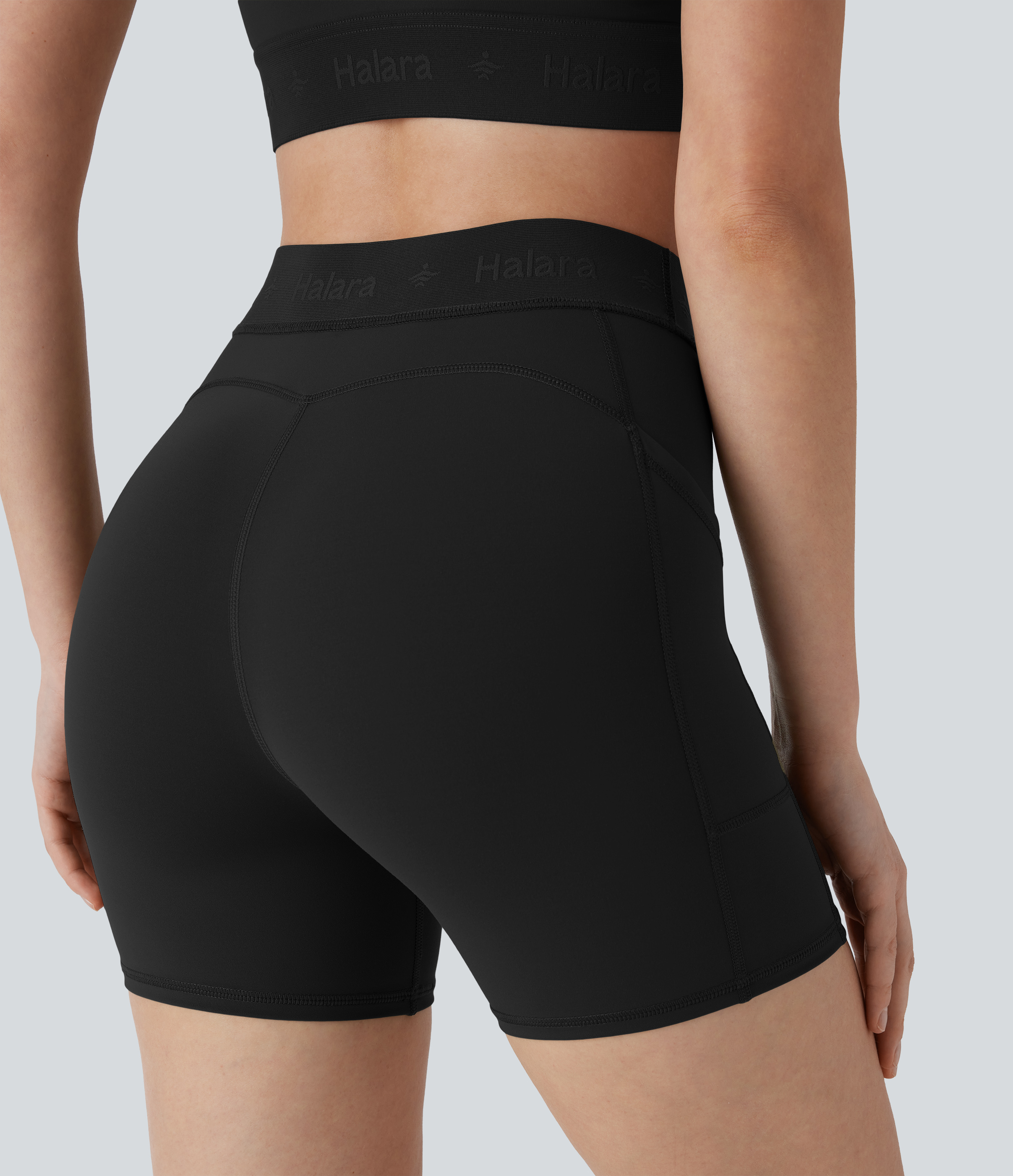 Halara SpeedWaveв„ў Mid Rise Side Pocket Quick Dry Workout Biker Shorts 5``  - Black - S biker shorts women black biker shorts 