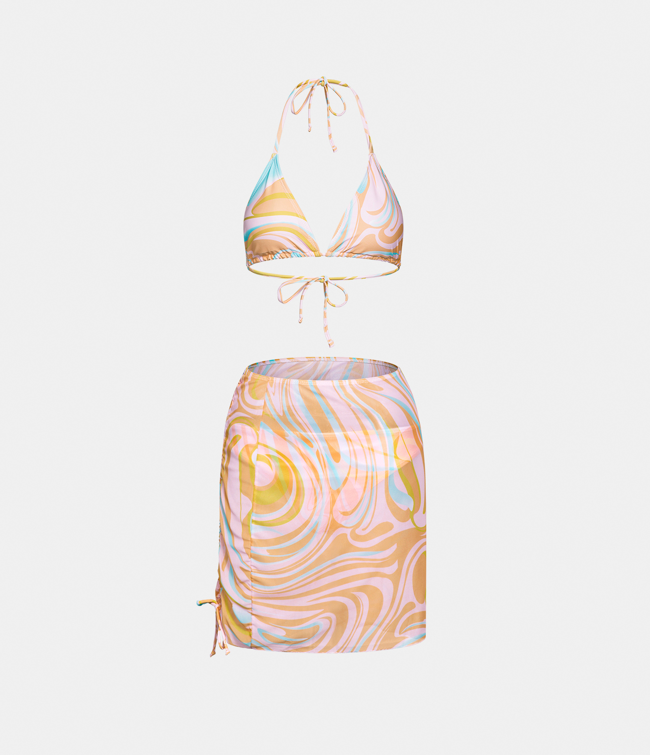 

Halara Geometric Print Tie Back Side Drawstring 3-Piece Swimsuit - Geometric Orange Pink