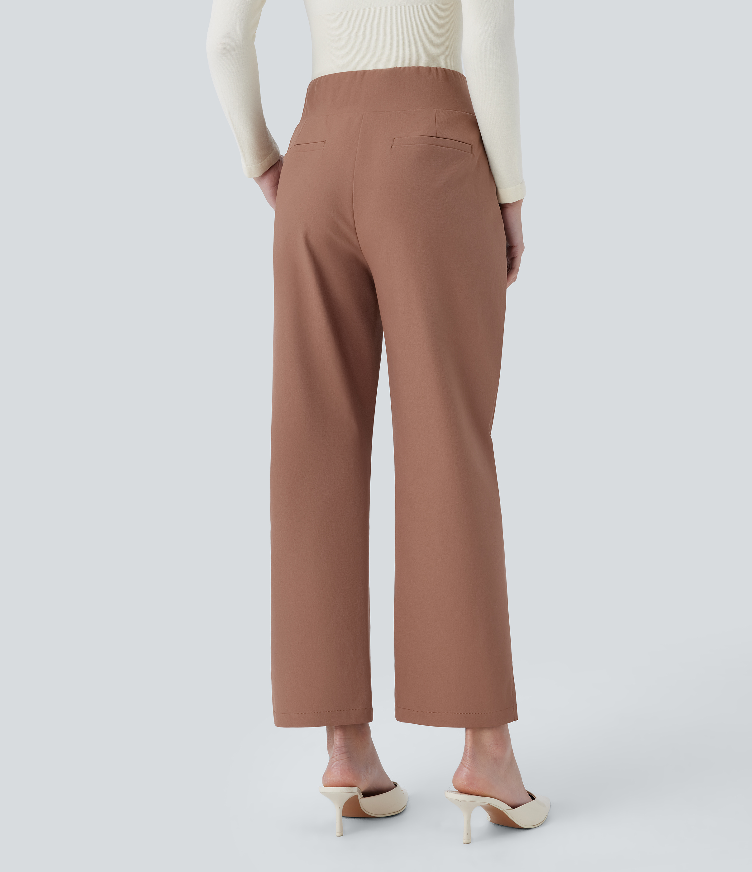 Halara Mid High Waisted Invisible Zipper Side Pocket Split Twill Work Pants  - Clove - XL(regular) sweatpants jogger pants stacked sweatpants 