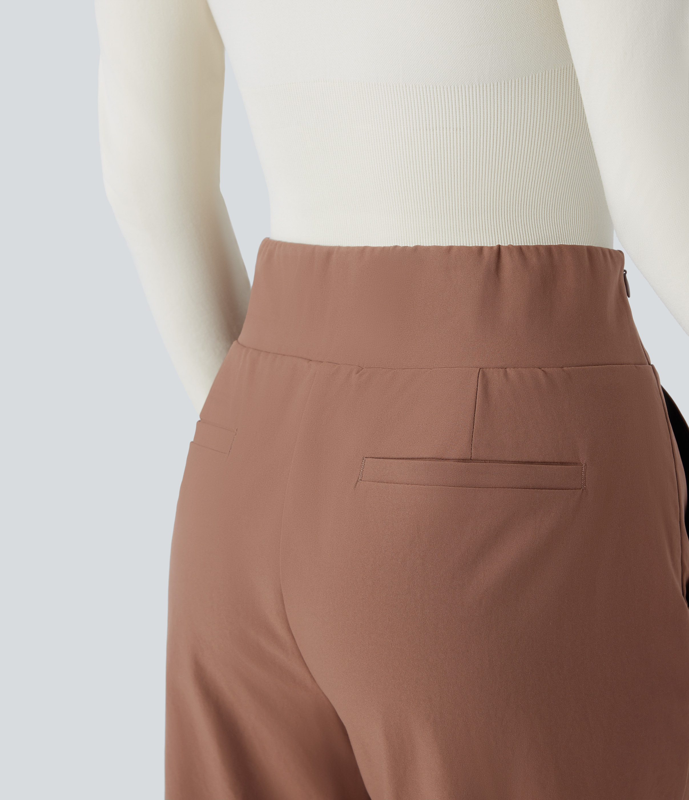 Halara Mid High Waisted Invisible Zipper Side Pocket Split Twill Work Pants  - Clove - XL(regular) sweatpants jogger pants stacked sweatpants 