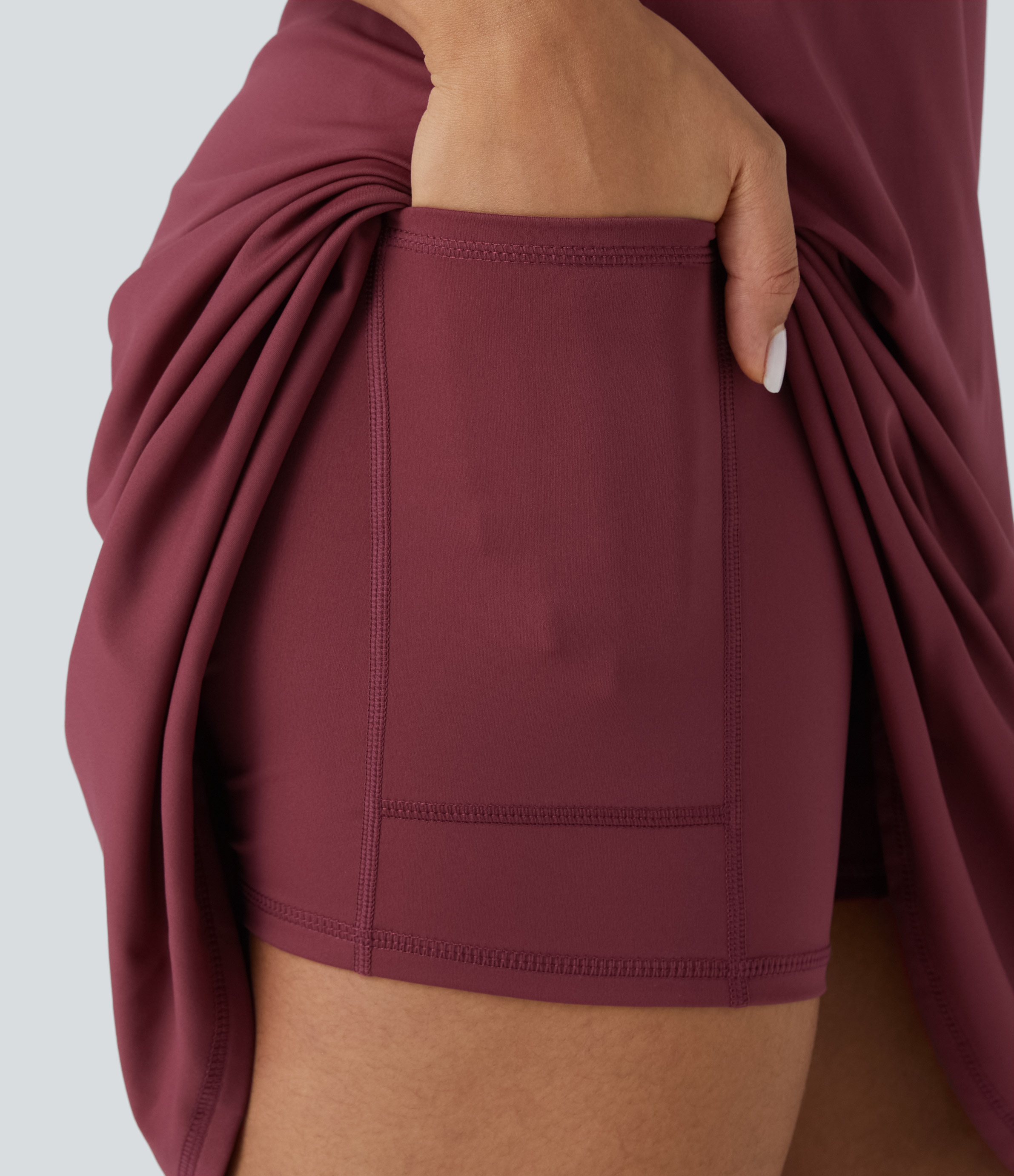 Halara Softlyzeroв„ў Airy Backless Cut Out Adjustable Strap 2-in-1 Pocket Cool Touch Longer Yoga Active Dress-Easy Peezy Edition Workout Dress - Cordovan - S 