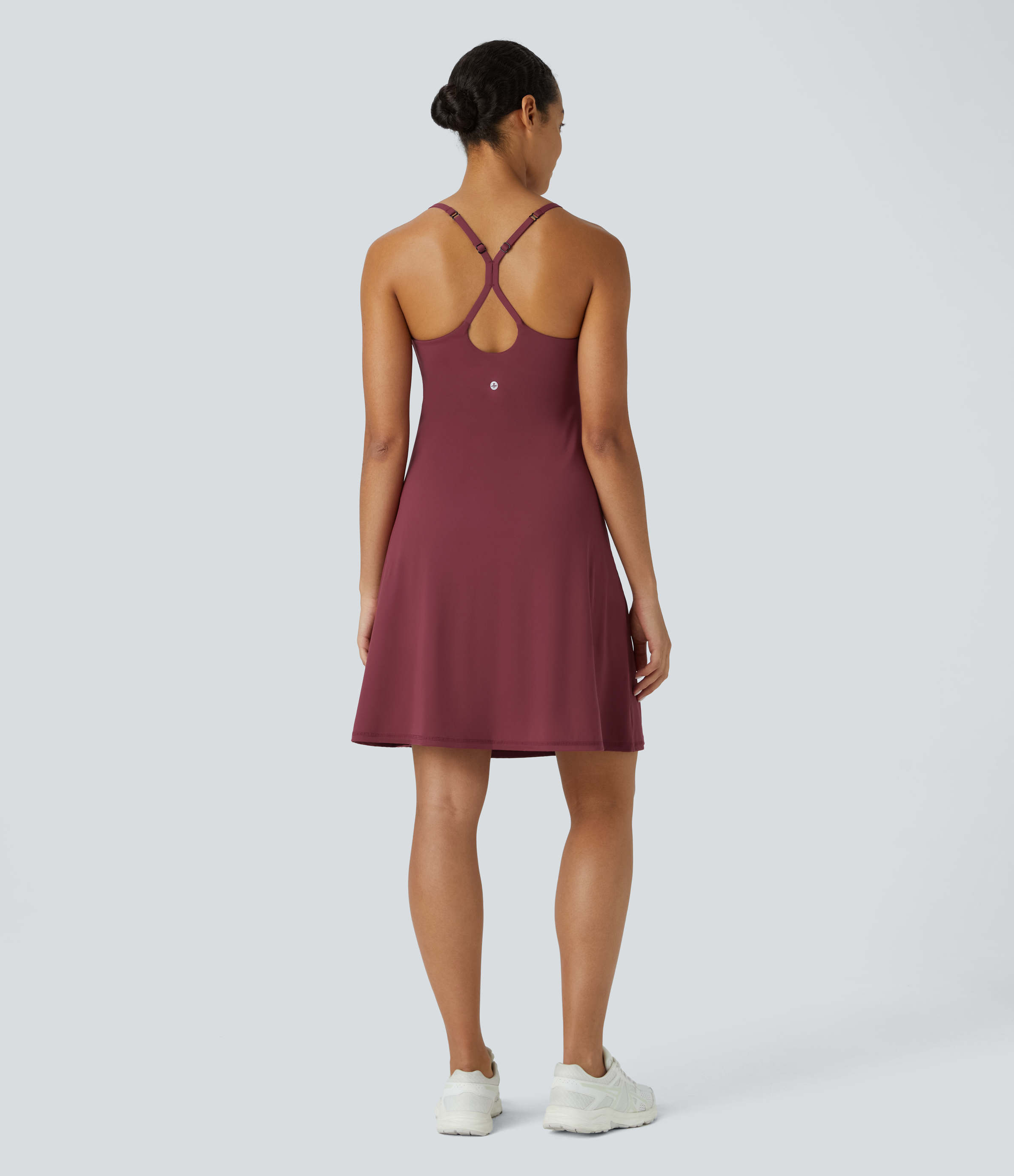 Halara Softlyzeroв„ў Airy Backless Cut Out Adjustable Strap 2-in-1 Pocket Cool Touch Longer Yoga Active Dress-Easy Peezy Edition Workout Dress - Cordovan - S 
