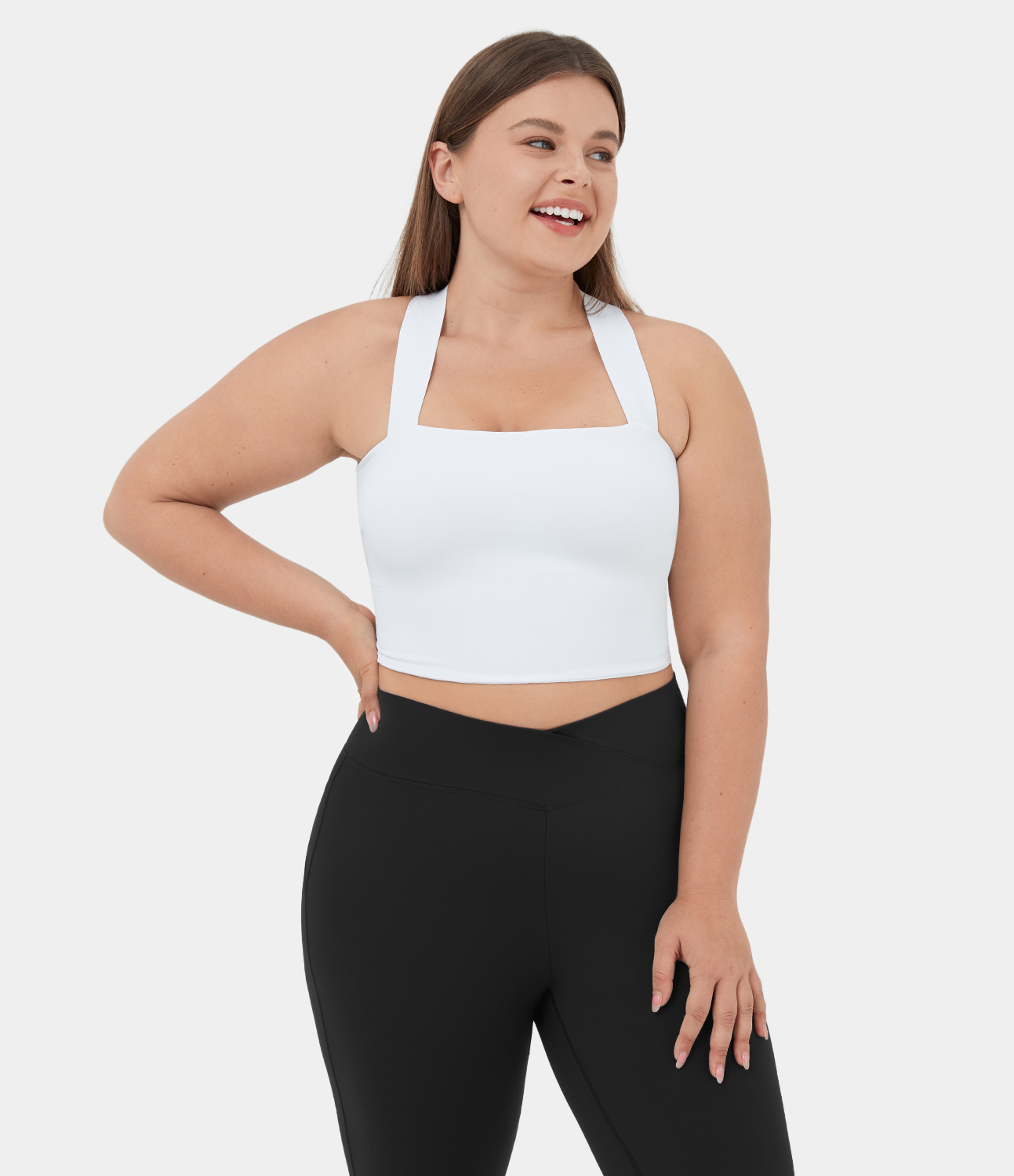Halara Softlyzeroв„ў Airy Backless Padded Crisscross Tie Back Cropped Plus Size Cool Touch Yoga Sports Top  - White - 1X 