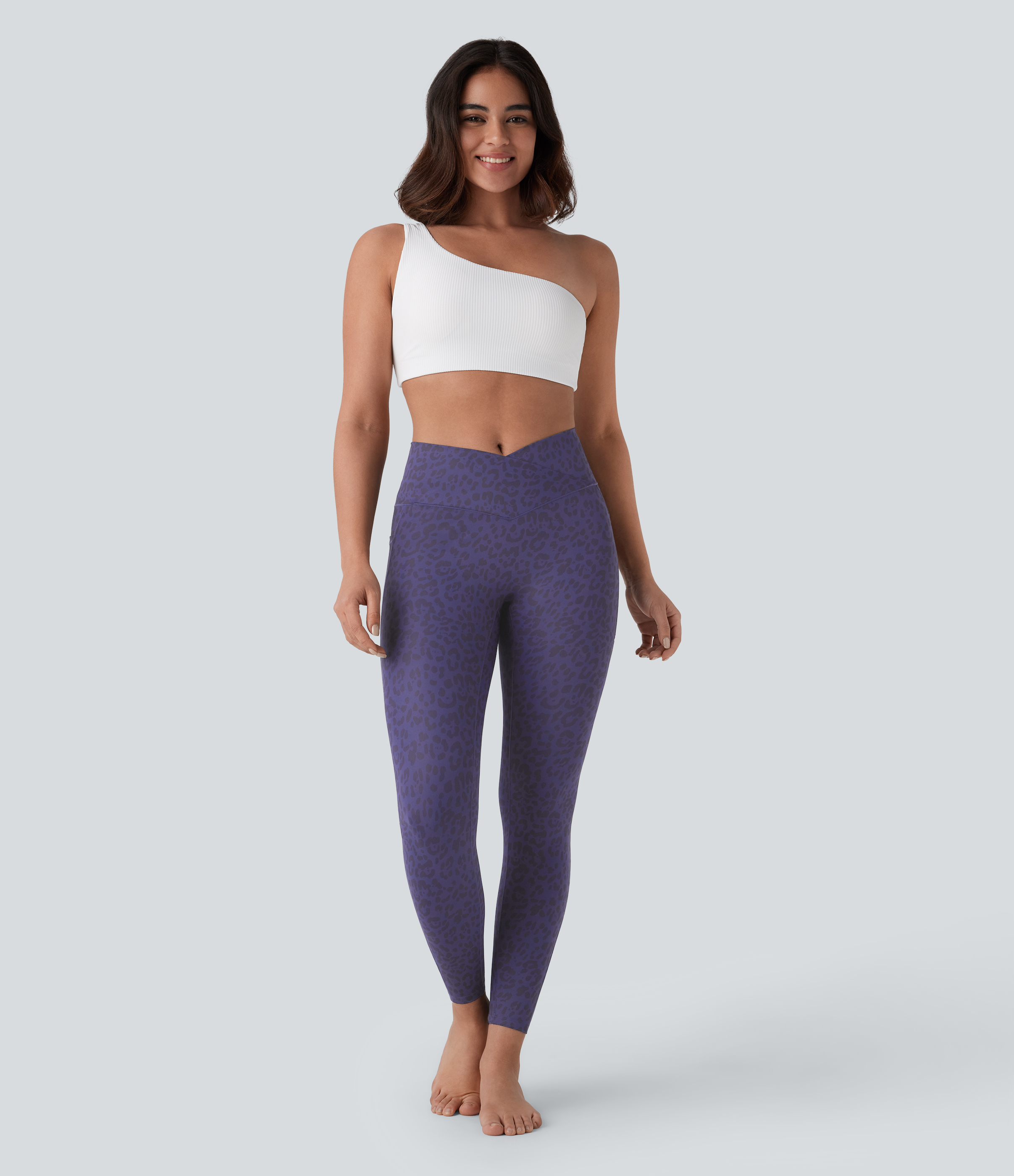 Halara High Waisted Crossover Side Pocket Leopard Print 7/8 Yoga Leggings  - Dark Blue Leopard Print - XS(7/8) gym leggings 