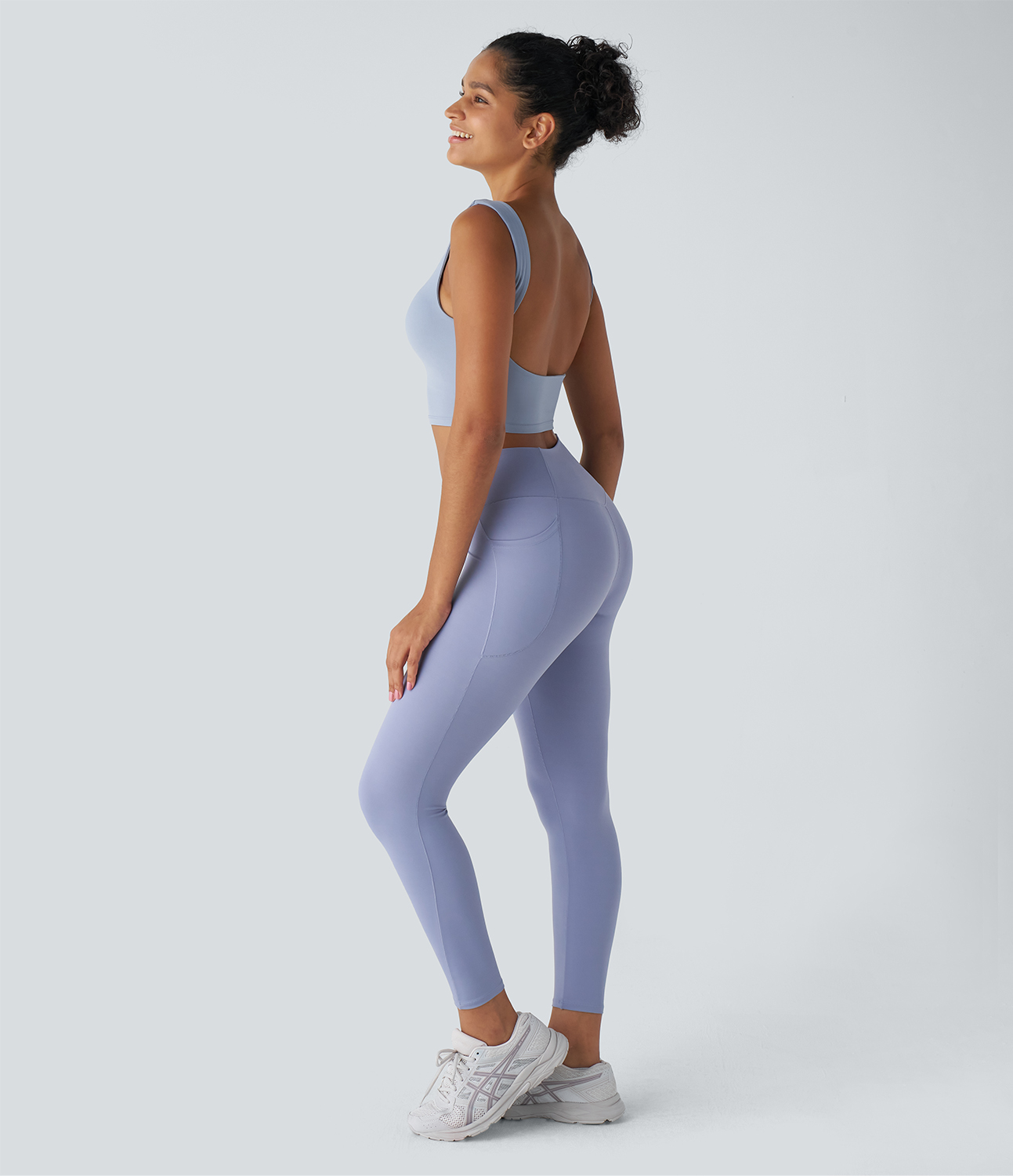 Halara Backless Boat Neck Skinny Cropped Yoga Tank Top Tank Top - Blue Fog - S golf tops halter top tunic tops sleeveless tops backless top 