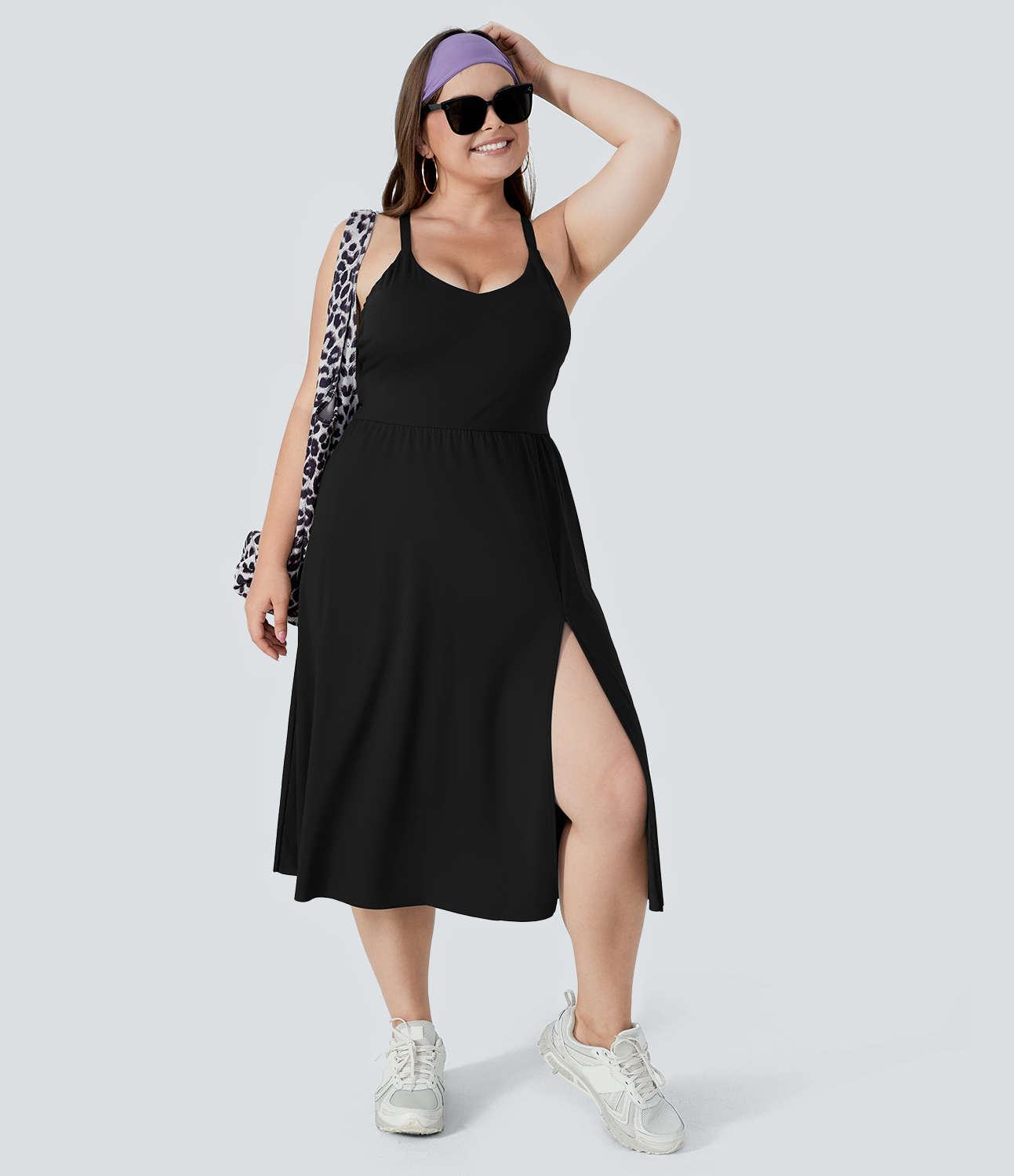 Halara Everyday Plus Size Midi Chill Dress-La Land  - Black - 1X 