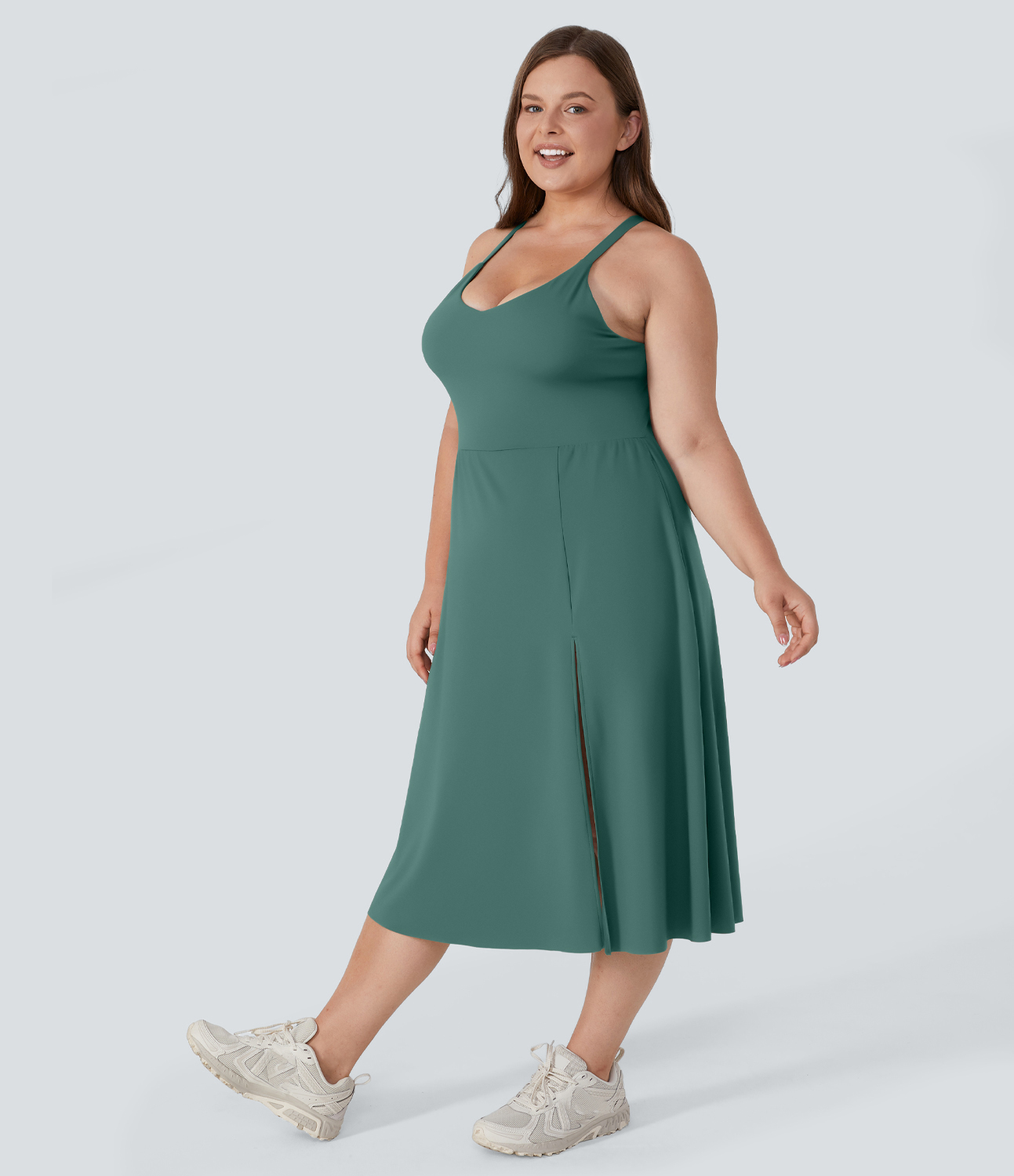 Halara Everyday Plus Size Midi Chill Dress-La Land  - Blue Spruce - 1X 