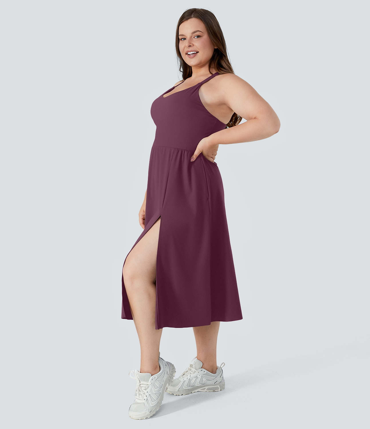 Halara Everyday Plus Size Midi Chill Dress-La Land  - Fig - 4X 