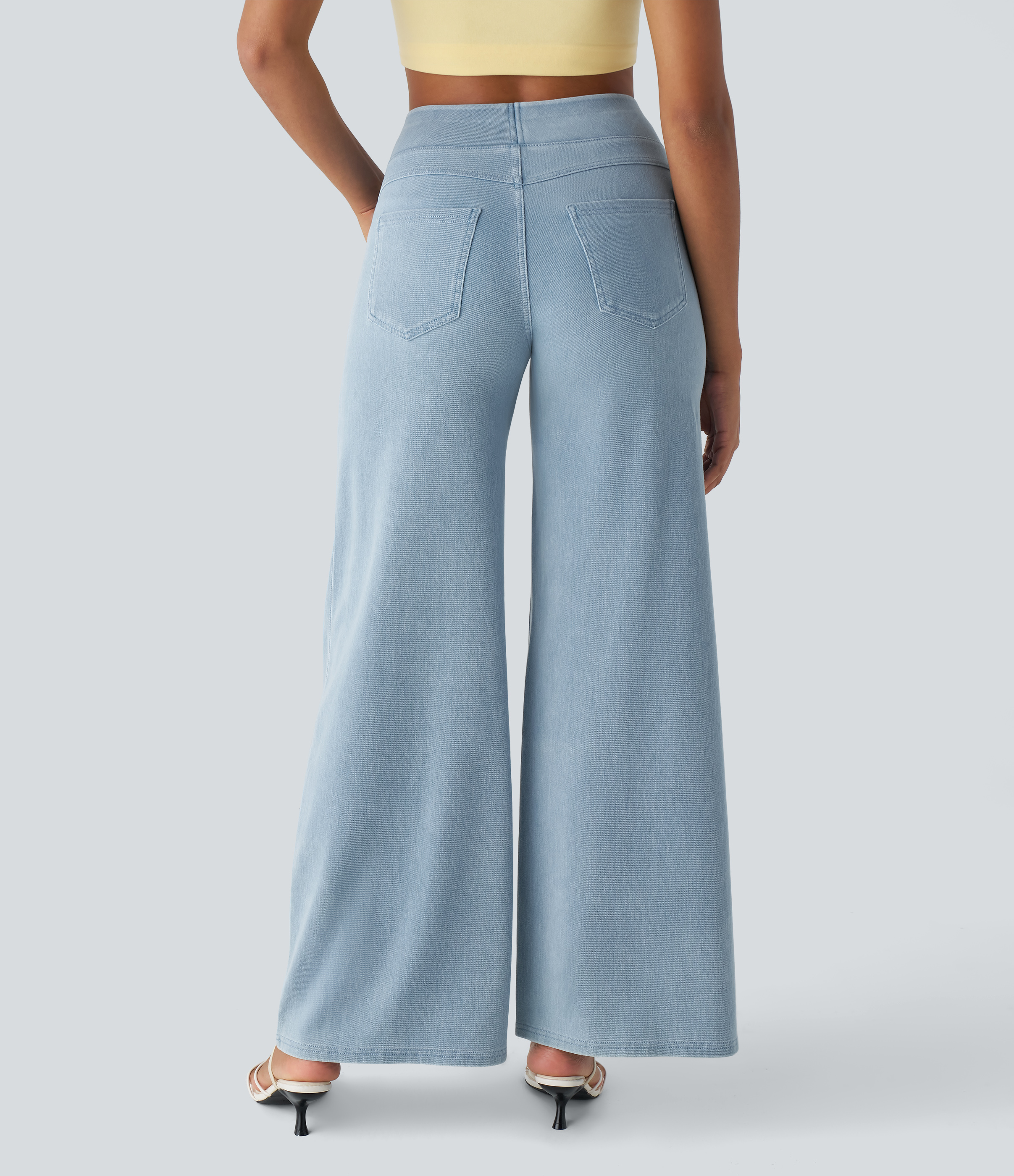 Halara HalaraMagicв„ў High Waisted Multiple Pockets Wide Leg Loose Stretchy Work Jeans  - Denim Cyan Blue - XS(regular) sweatpants jogger pants 