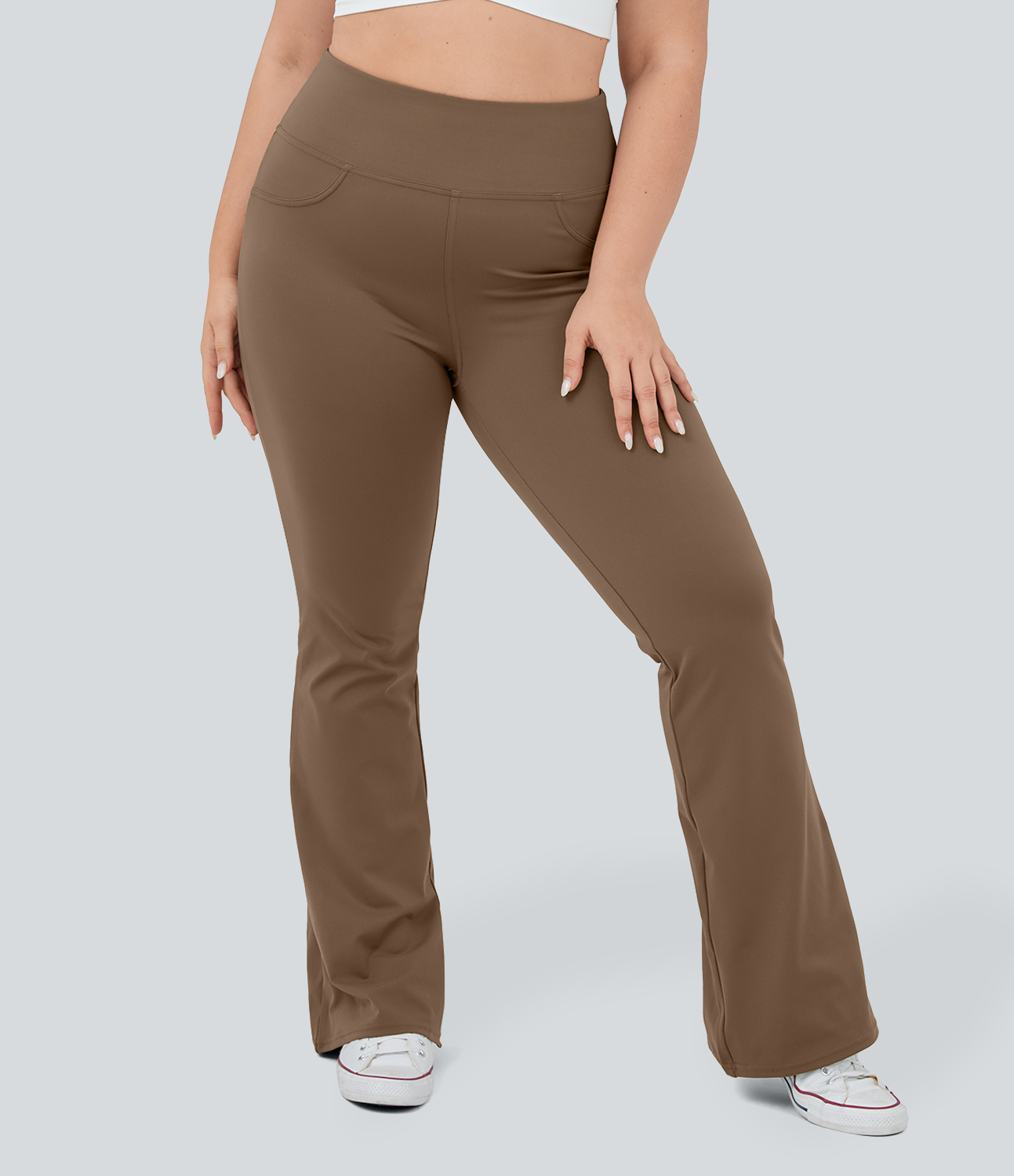 Halara High Waisted Back Pocket Flare Yoga Plus Size Leggings  - Sepia - 1X(regular) 