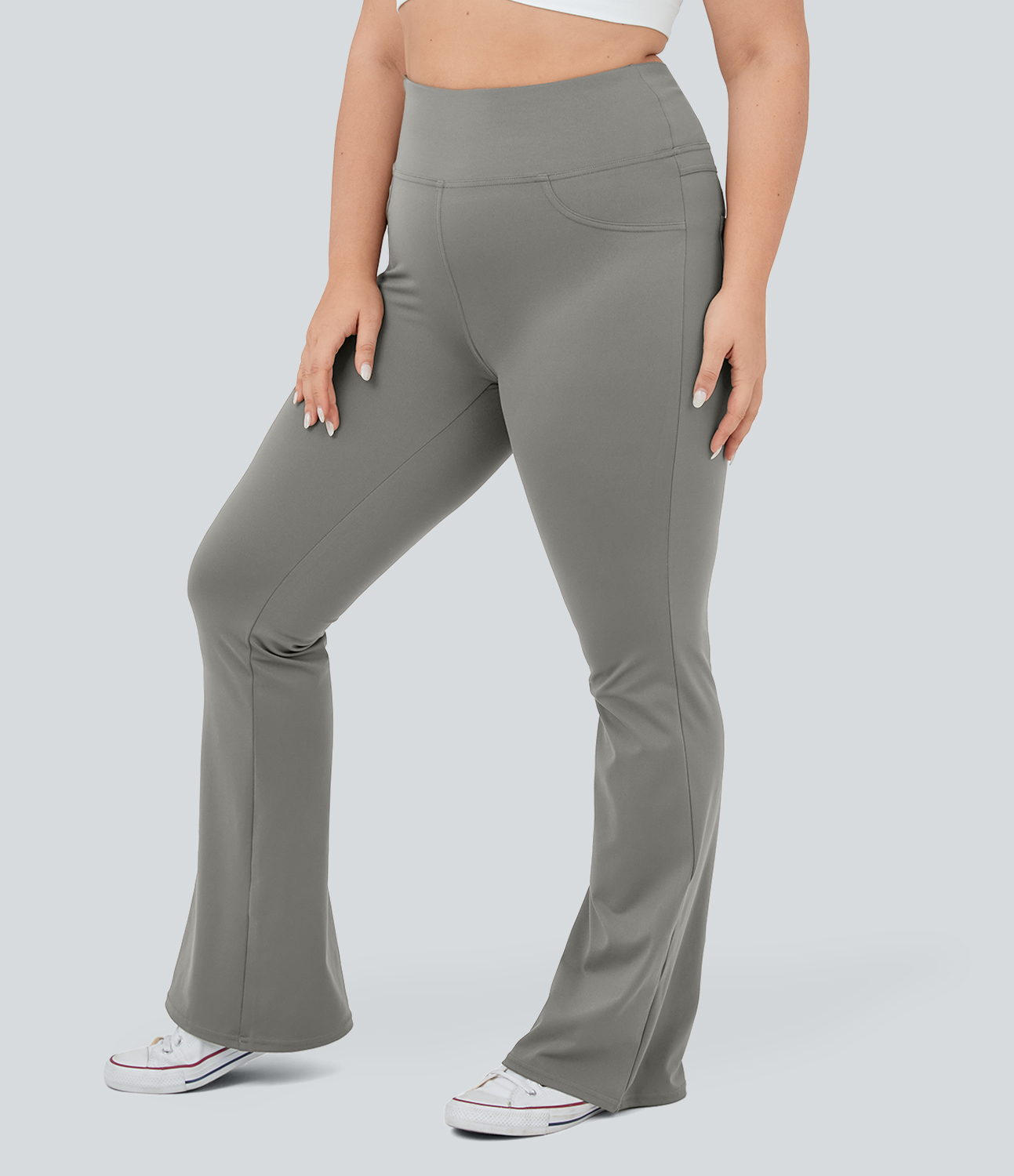 Halara High Waisted Back Pocket Flare Yoga Plus Size Leggings  - Silent Storm - 1X(regular) 