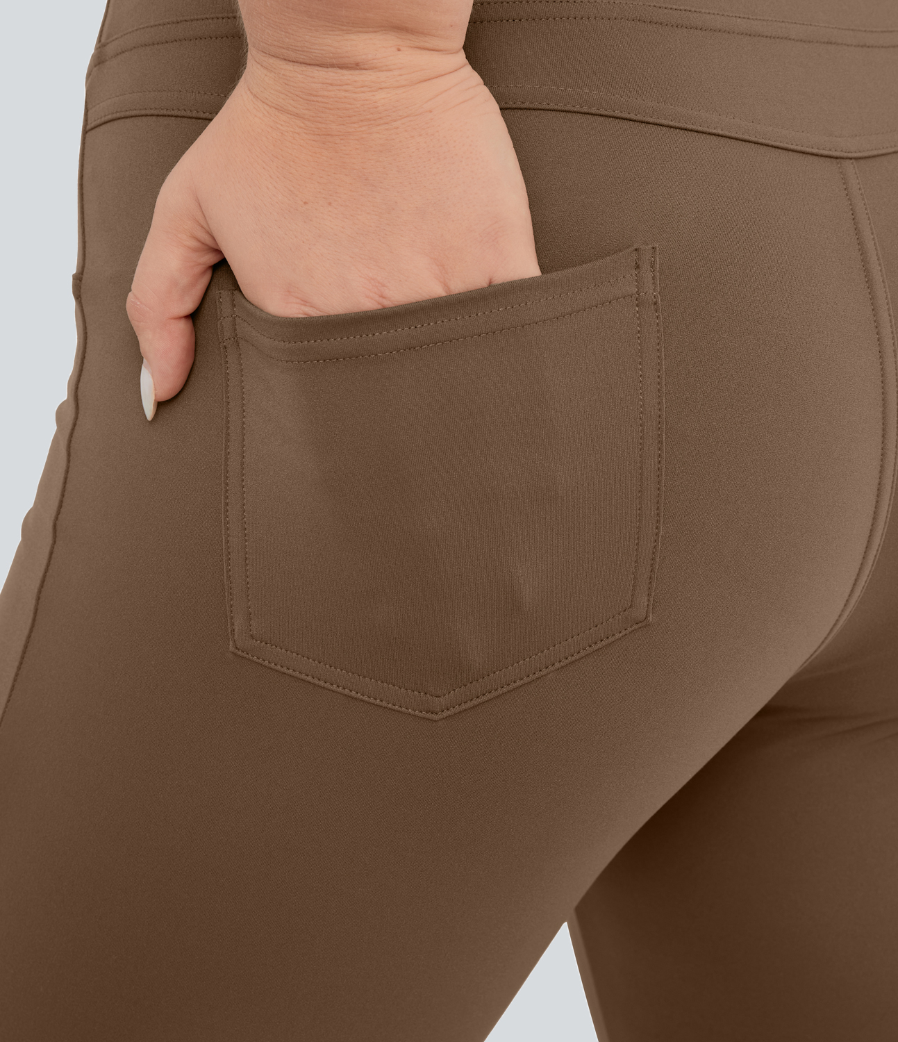 Halara High Waisted Back Pocket Flare Yoga Plus Size Leggings  - Sepia - 1X(regular) 