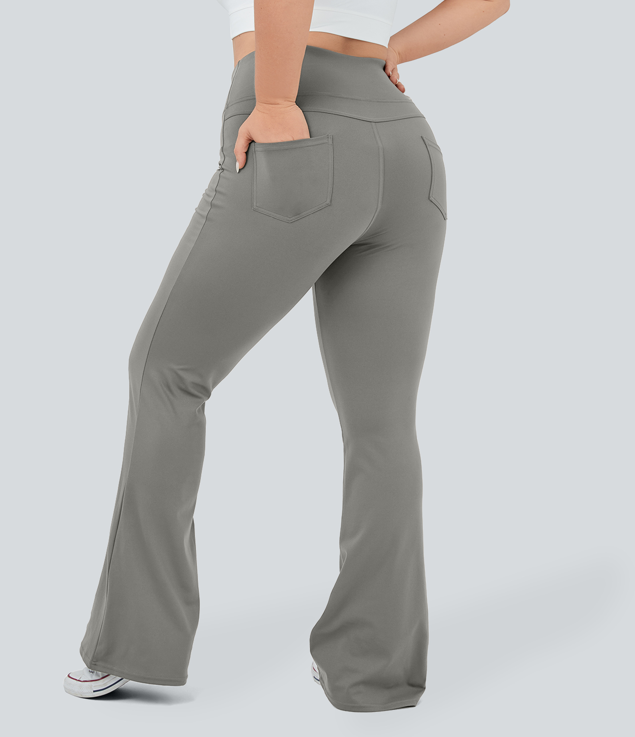 Halara High Waisted Back Pocket Flare Yoga Plus Size Leggings  - Silent Storm - 1X(regular) 