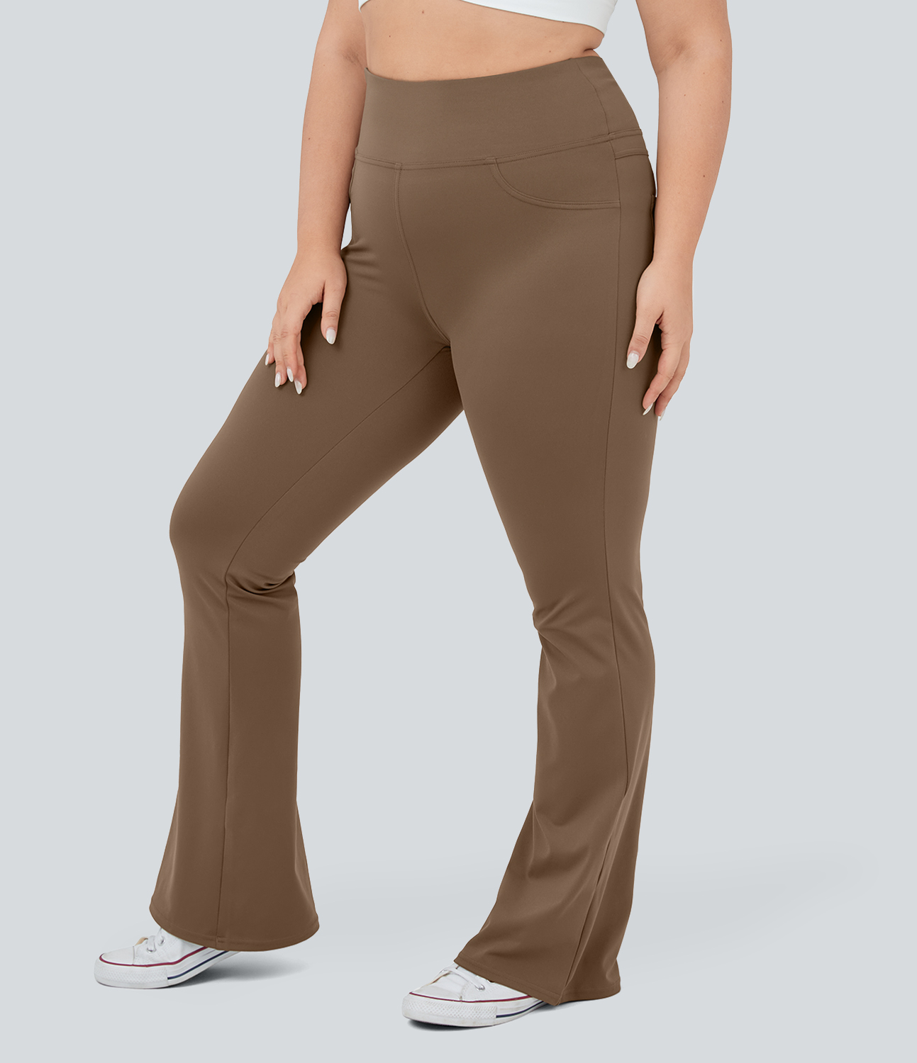 Halara High Waisted Back Pocket Flare Yoga Plus Size Leggings  - Sepia - 1X(regular) 