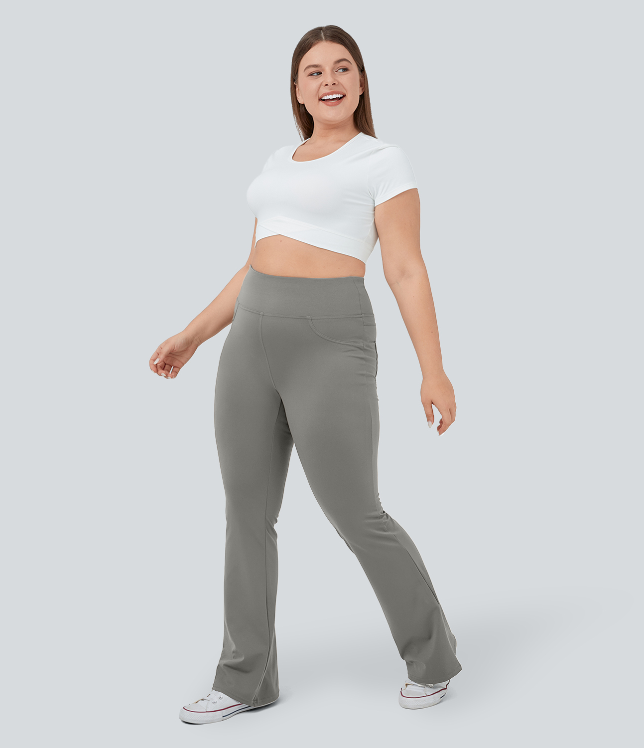 Halara High Waisted Back Pocket Flare Yoga Plus Size Leggings  - Silent Storm - 1X(regular) 