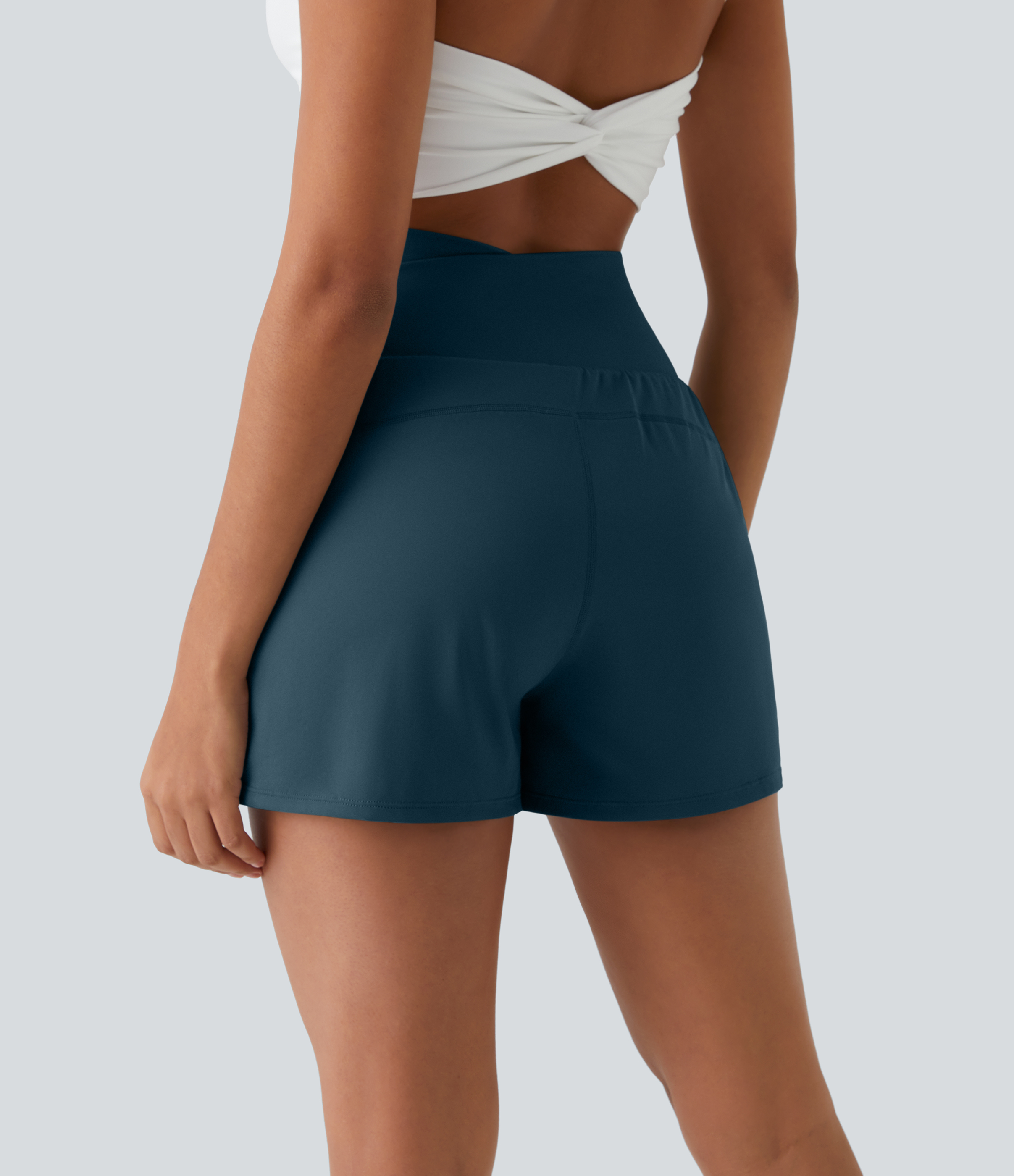Halara High Waisted Crossover Side Pocket 2-in-1 Casual Shorts Gym Short - Majolica Blue - L booty shorts compression shorts yoga shorts 