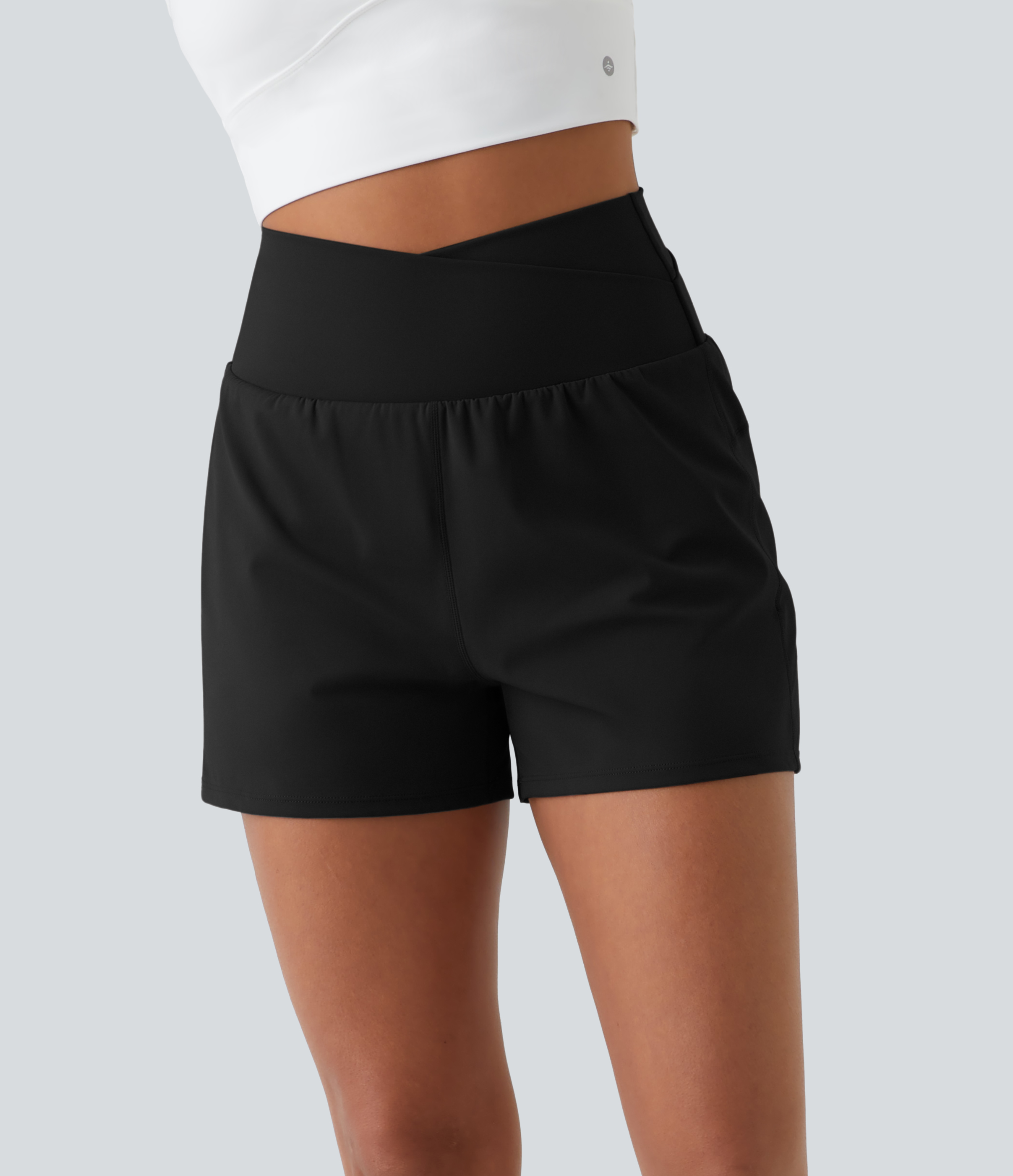 Halara High Waisted Crossover Side Pocket 2-in-1 Casual Shorts Gym Short - Black - XL booty shorts compression shorts yoga shorts 