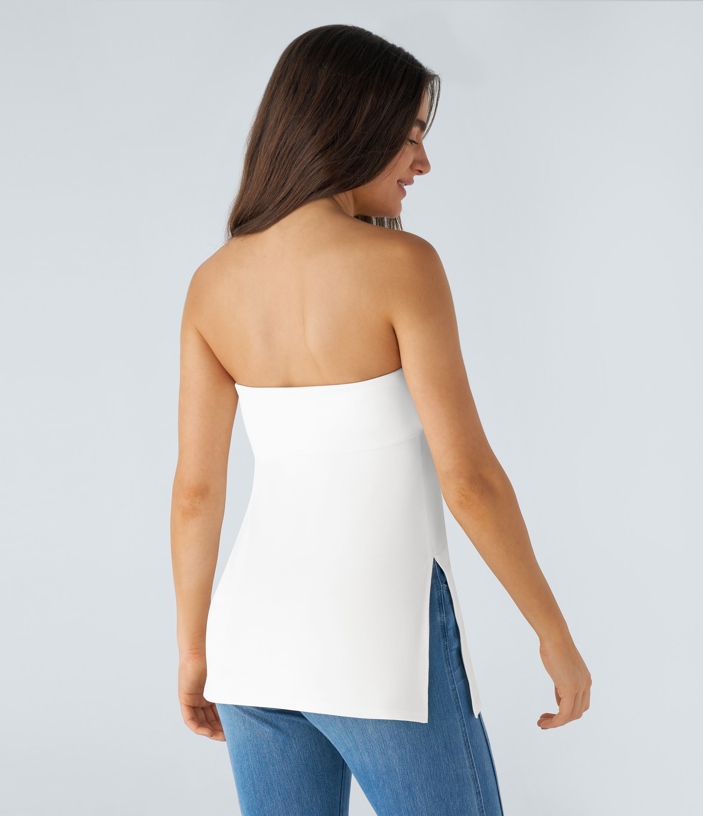 Halara Tube Backless Split Casual Top Tank Top - White - S golf tops halter top tunic tops sleeveless tops backless top 