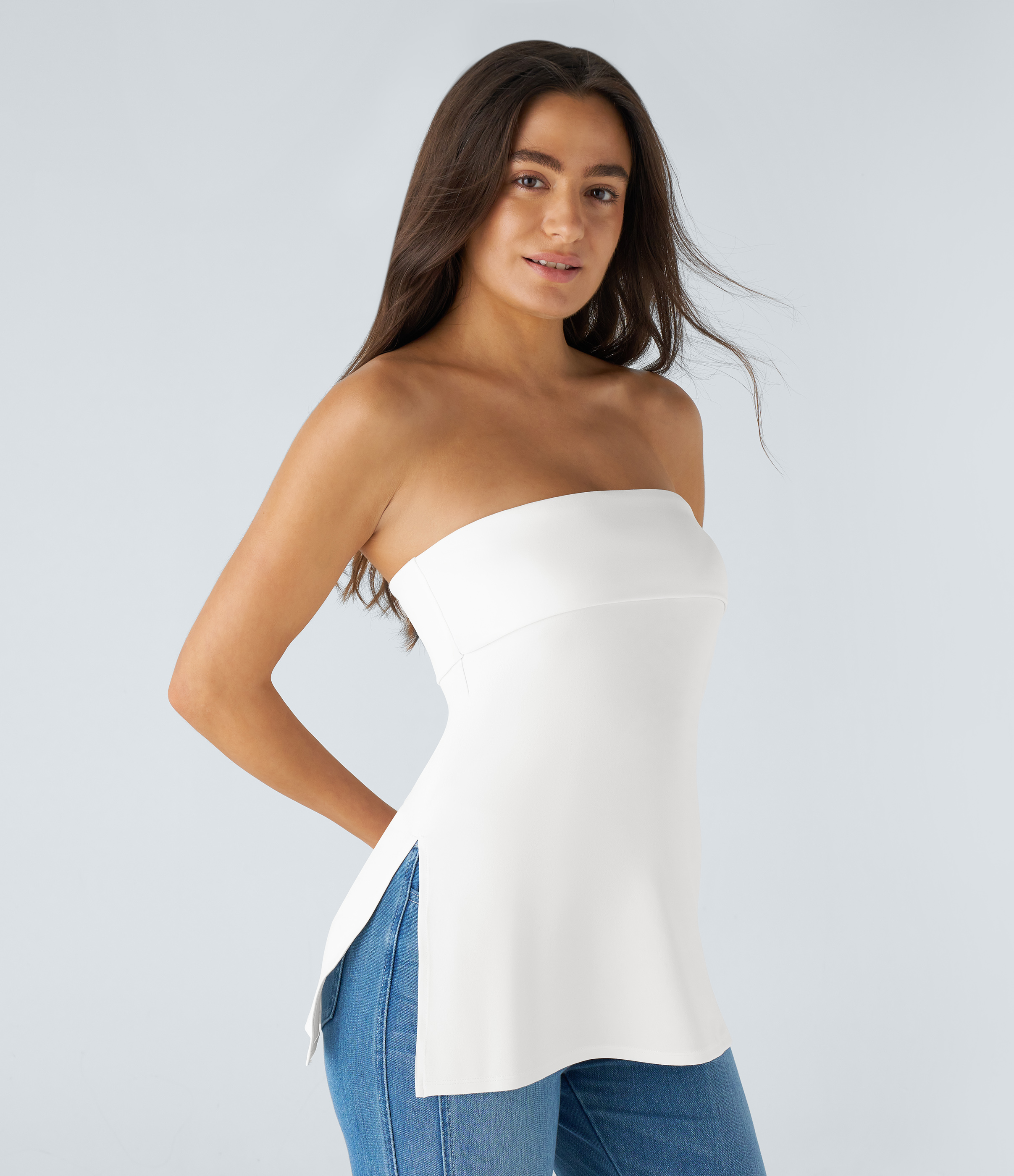 Halara Tube Backless Split Casual Top Tank Top - White - S golf tops halter top tunic tops sleeveless tops backless top 
