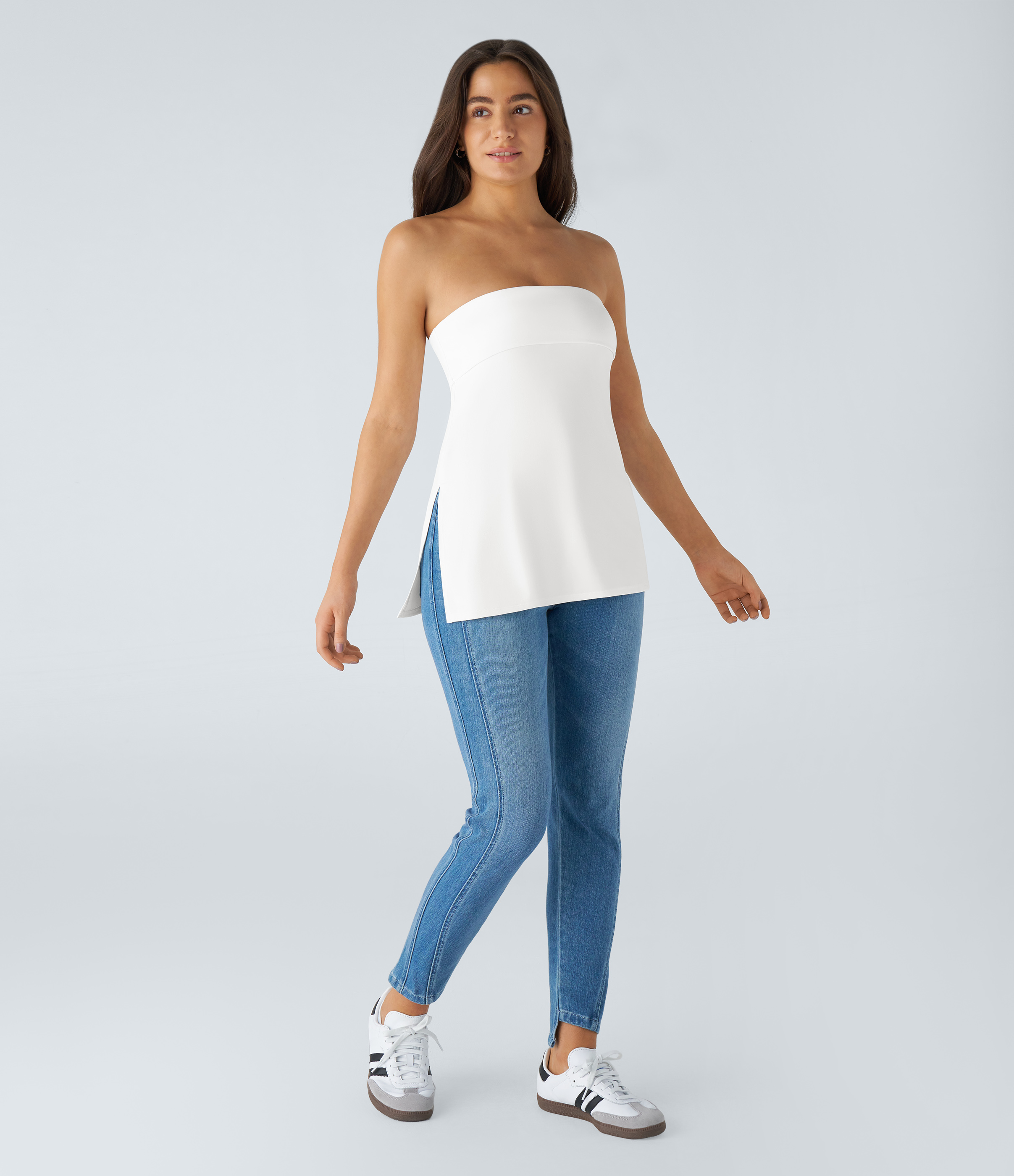 Halara Tube Backless Split Casual Top Tank Top - White - S golf tops halter top tunic tops sleeveless tops backless top 