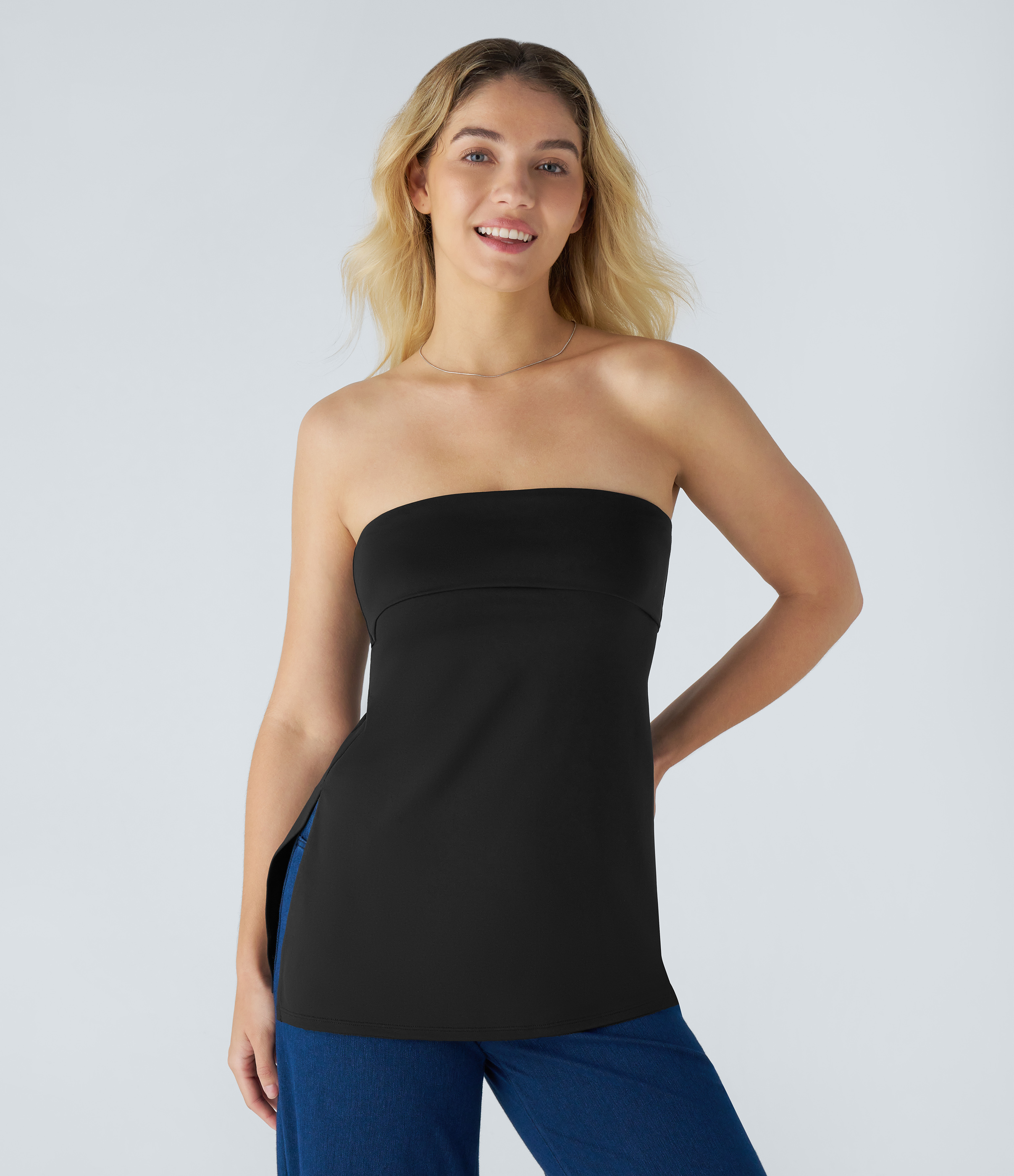 Halara Tube Backless Split Casual Top Tank Top - Black - L golf tops halter top tunic tops sleeveless tops backless top 