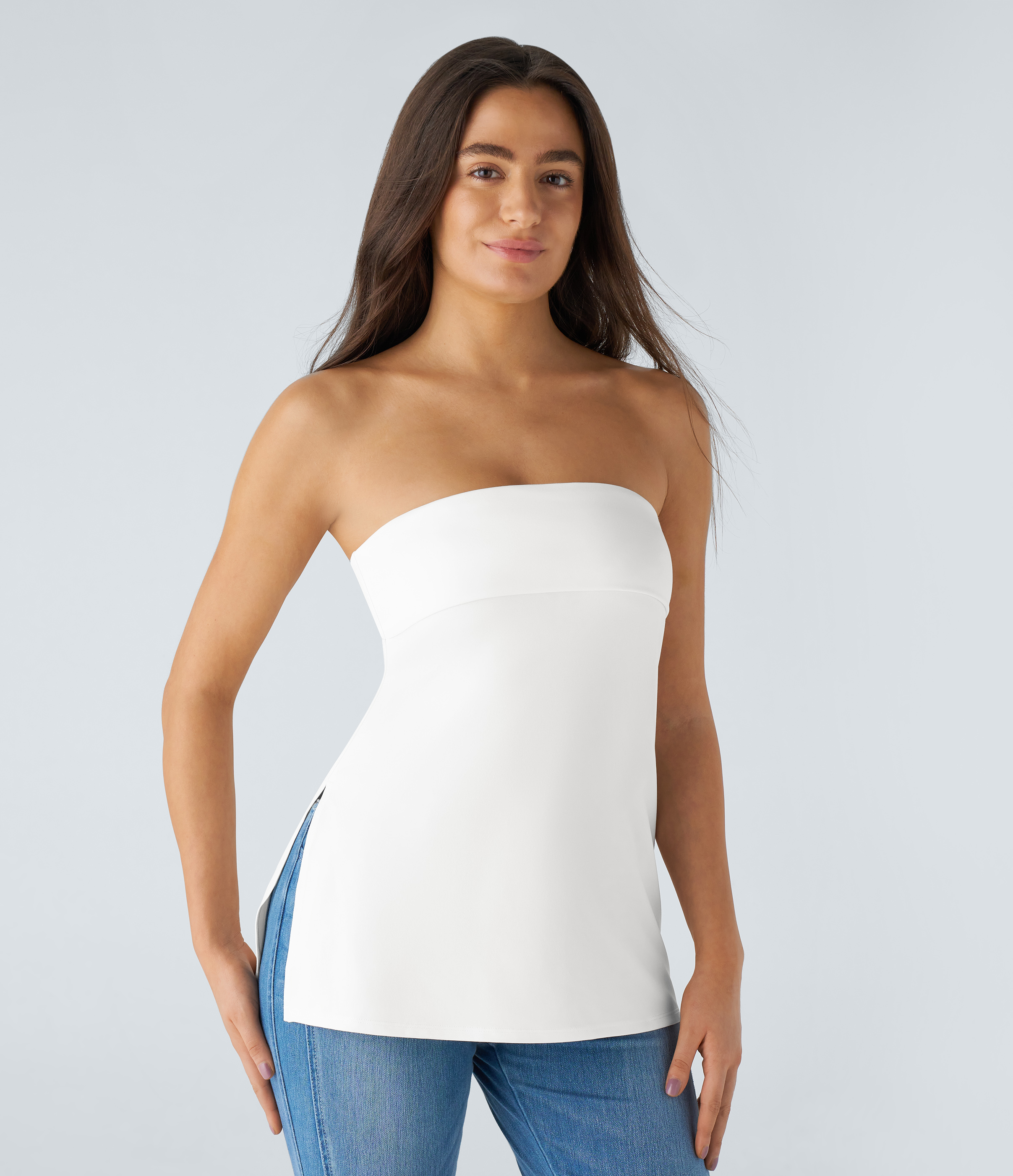 Halara Tube Backless Split Casual Top Tank Top - White - S golf tops halter top tunic tops sleeveless tops backless top 