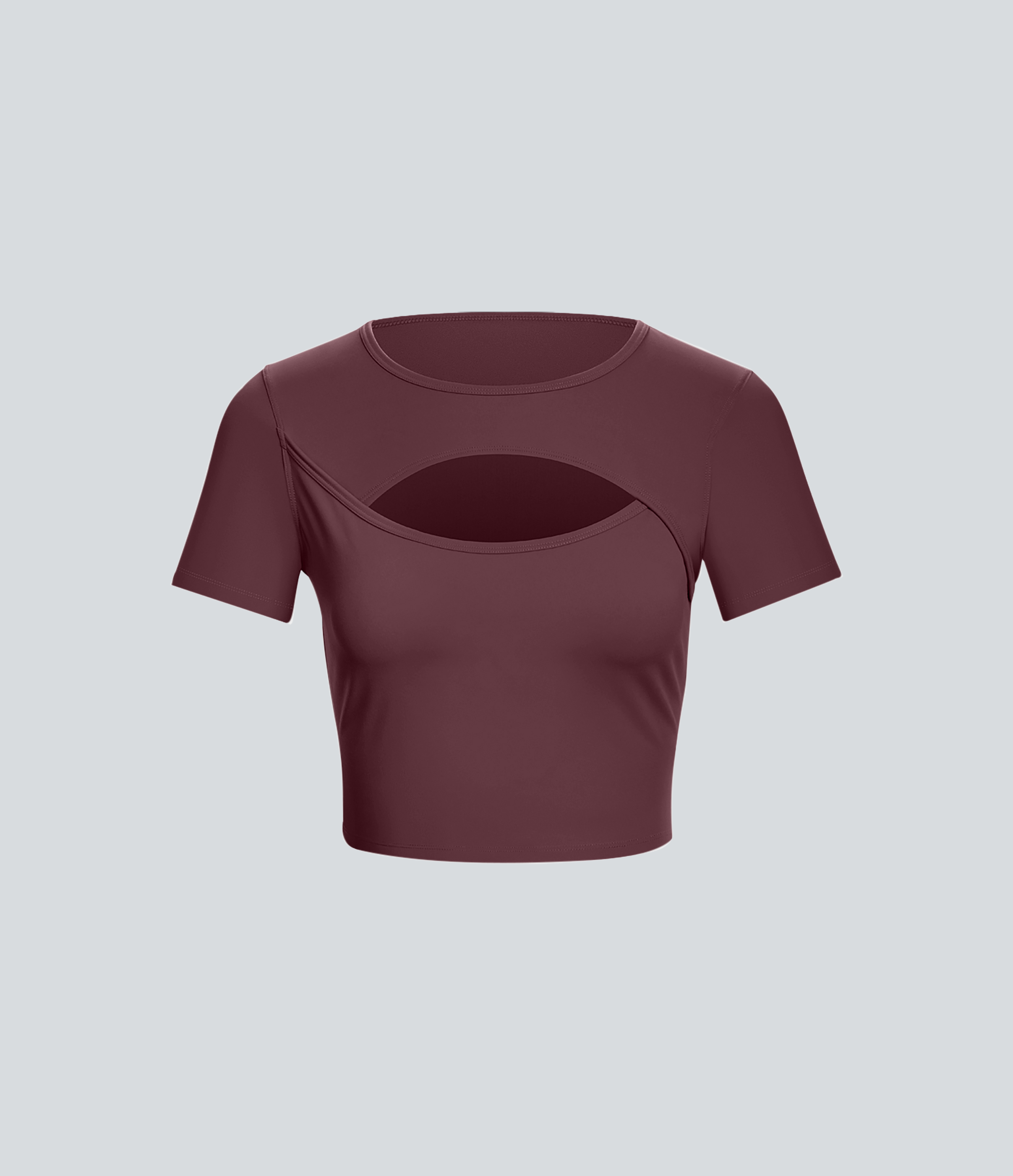 Halara Cloudfulв„ў Fabric Round Neck Cut Out Short Sleeve Cropped Barre Ballet Dance Sports Top  - Red Mahogany - XS 