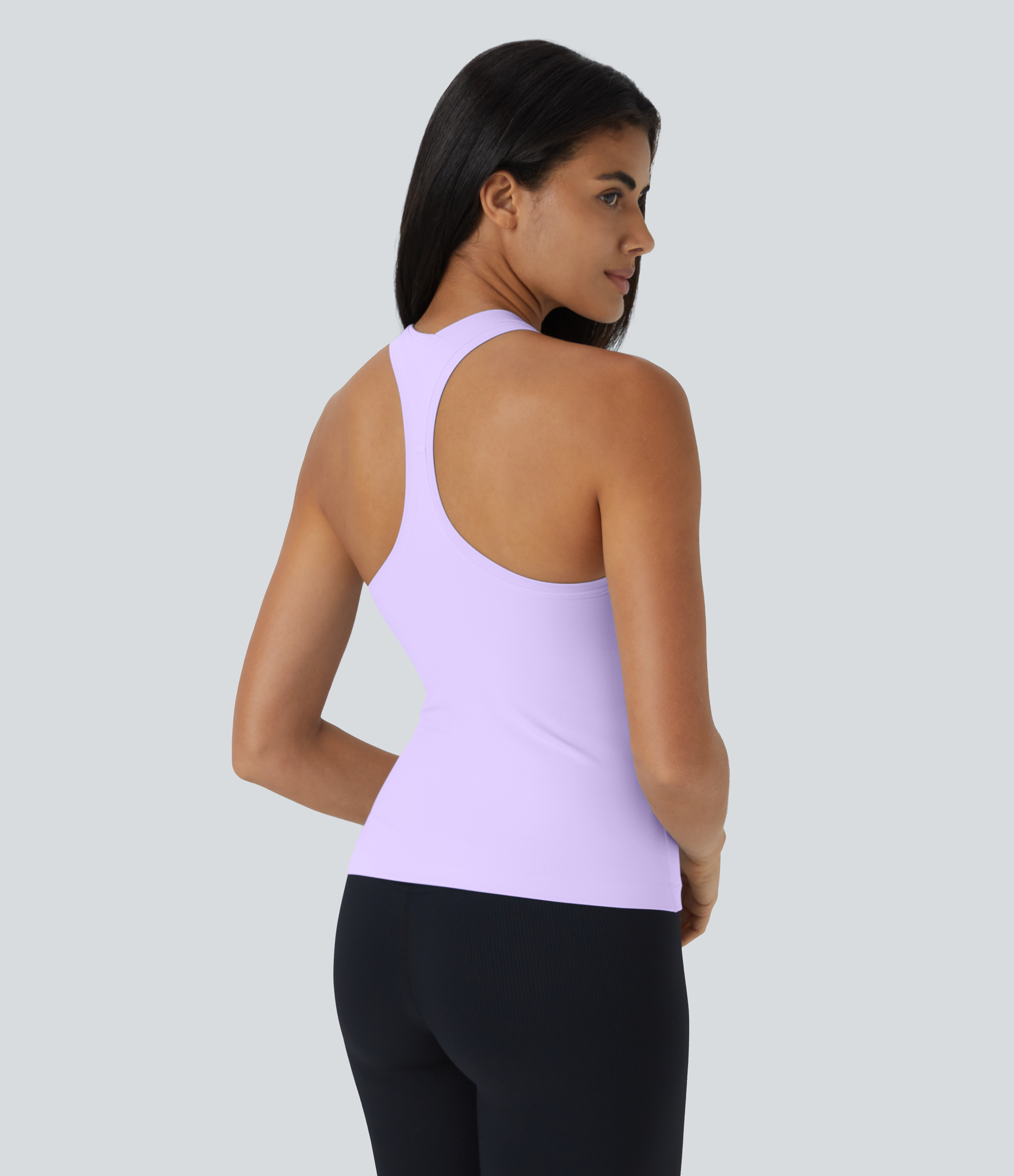 Halara Solid Stretchy U Neck Racerback Workout Tank Top Tank Top - Light Purple - S golf tops halter top tunic tops sleeveless tops 
