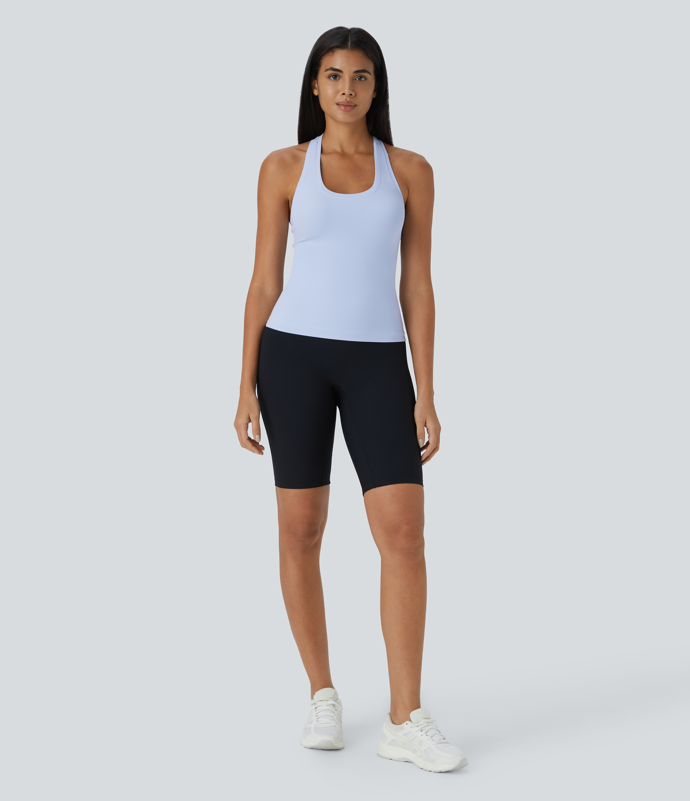 Halara Solid Stretchy U Neck Racerback Workout Tank Top Tank Top - Light Baby Blue - M golf tops halter top tunic tops sleeveless tops 