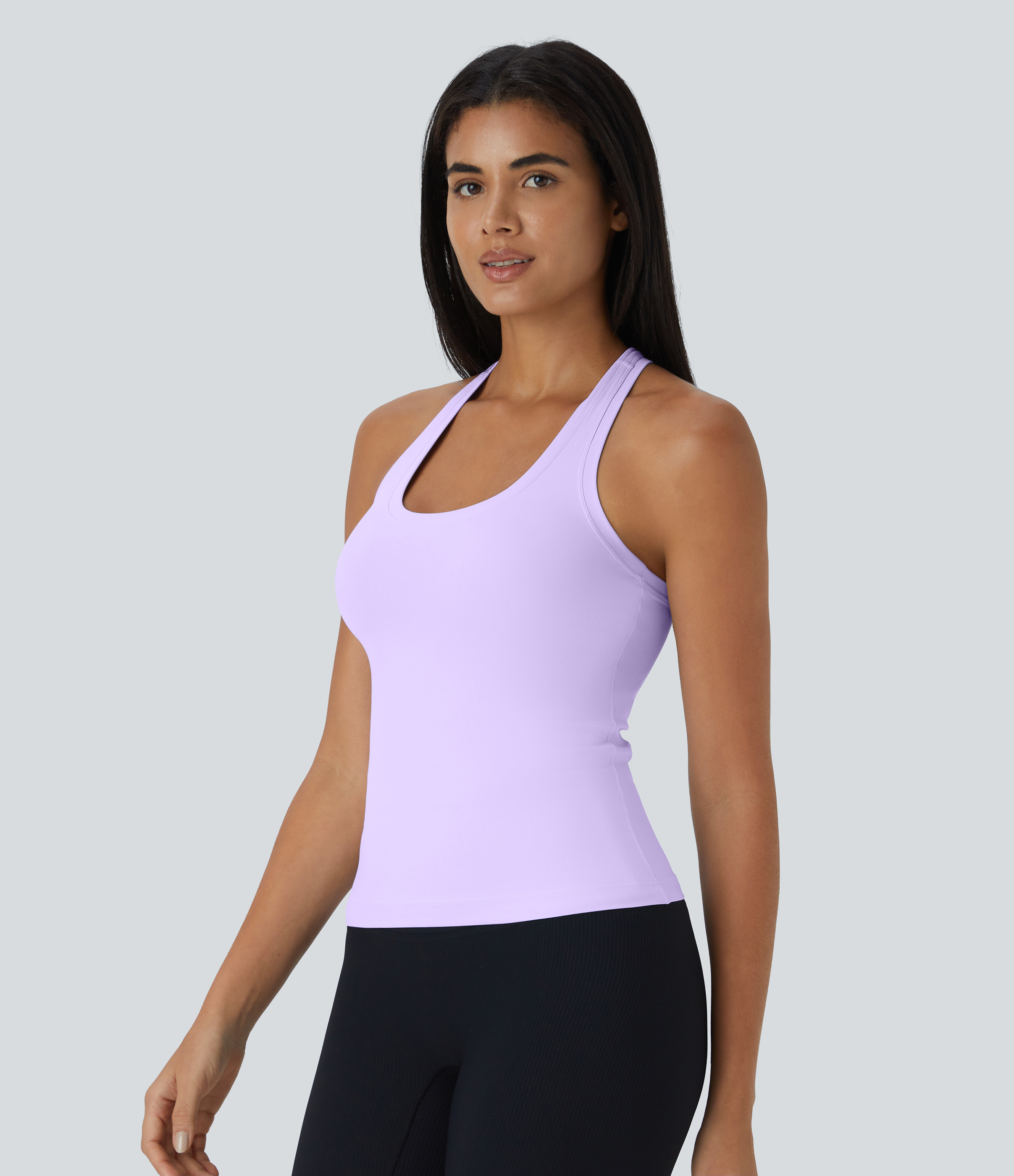 Halara Solid Stretchy U Neck Racerback Workout Tank Top Tank Top - Light Purple - S golf tops halter top tunic tops sleeveless tops 