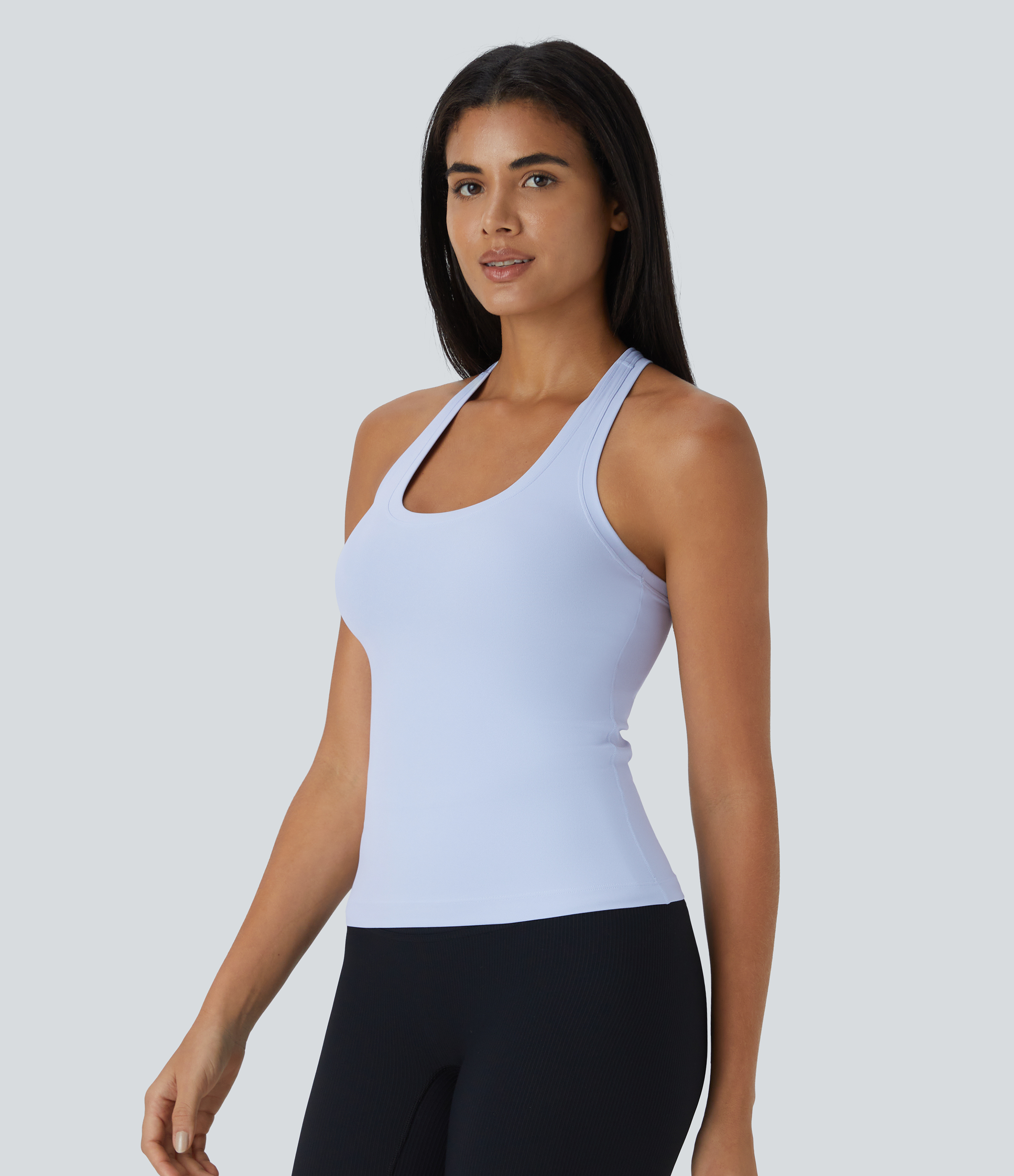 Halara Solid Stretchy U Neck Racerback Workout Tank Top Tank Top - Light Baby Blue - M golf tops halter top tunic tops sleeveless tops 