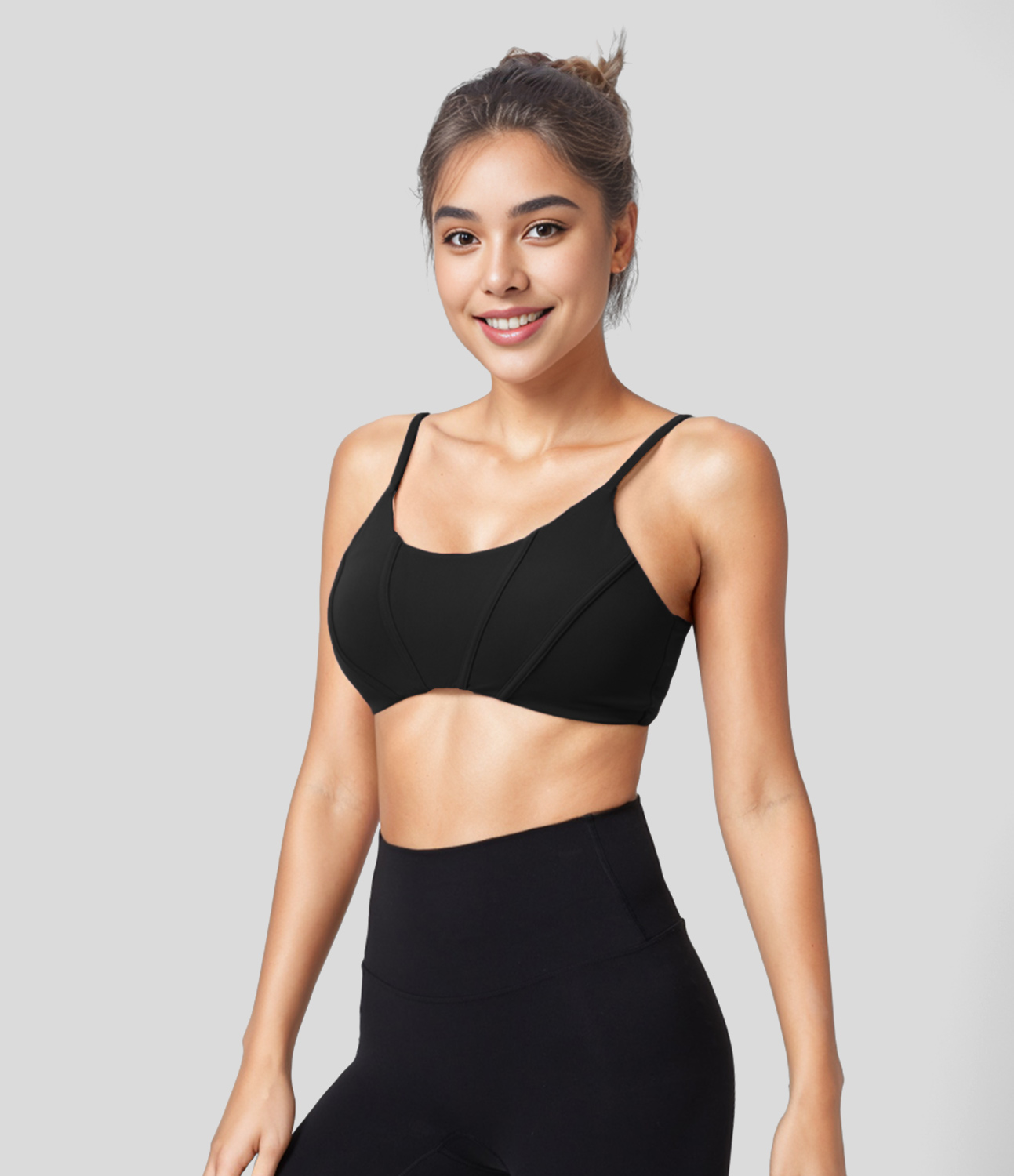 Halara Softlyzeroв„ў Low Support U Neck Adjustable Strap Backless Yoga Sports Bra  - Black - S push up bra strapless bra backless bra 