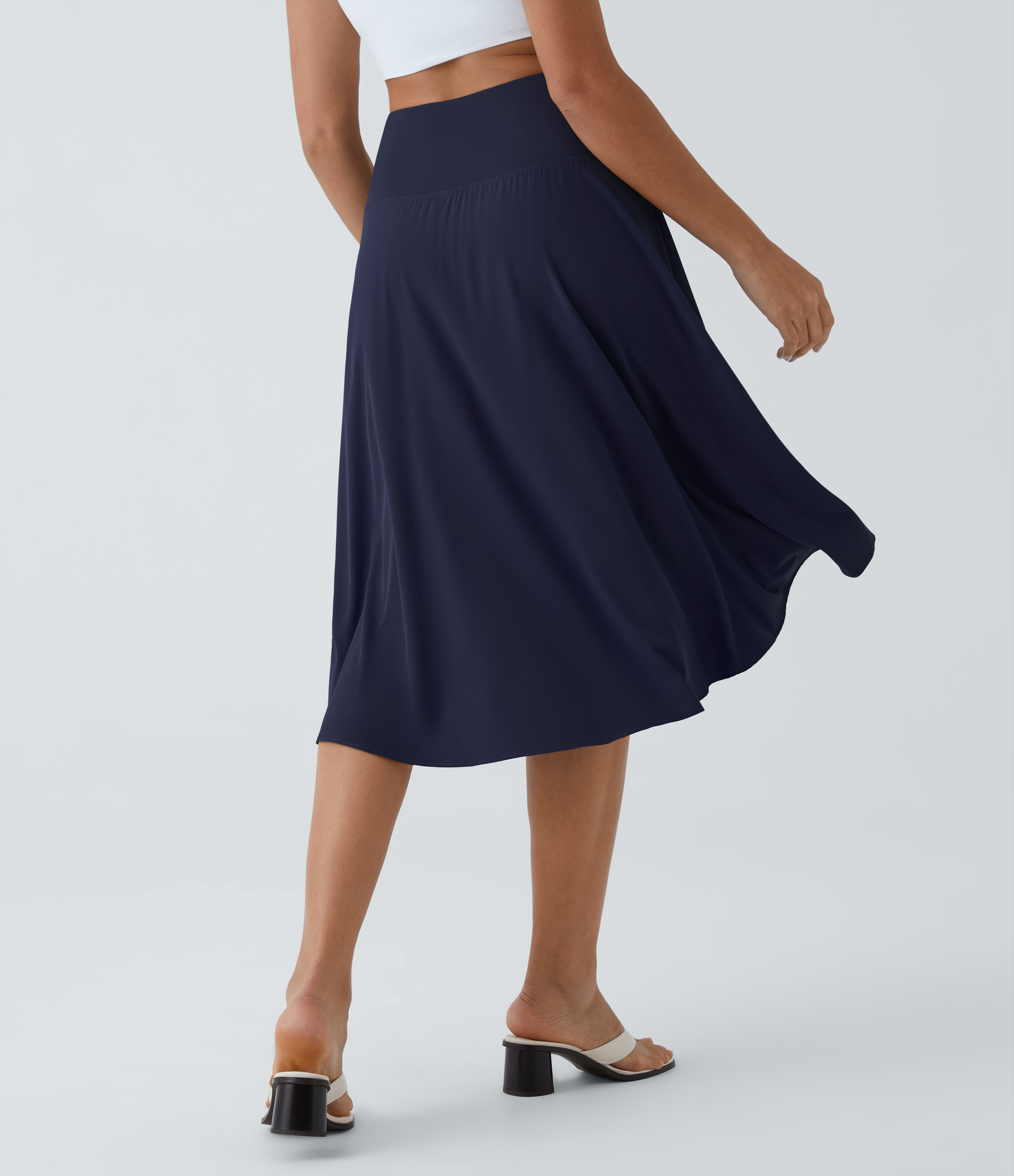 Halara Breezefulв„ў High Waisted Asymmetric Ruffle High Low Flowy 2-in-1 Quick Dry Dance Skirt  - Black Diamond Blue - XL 