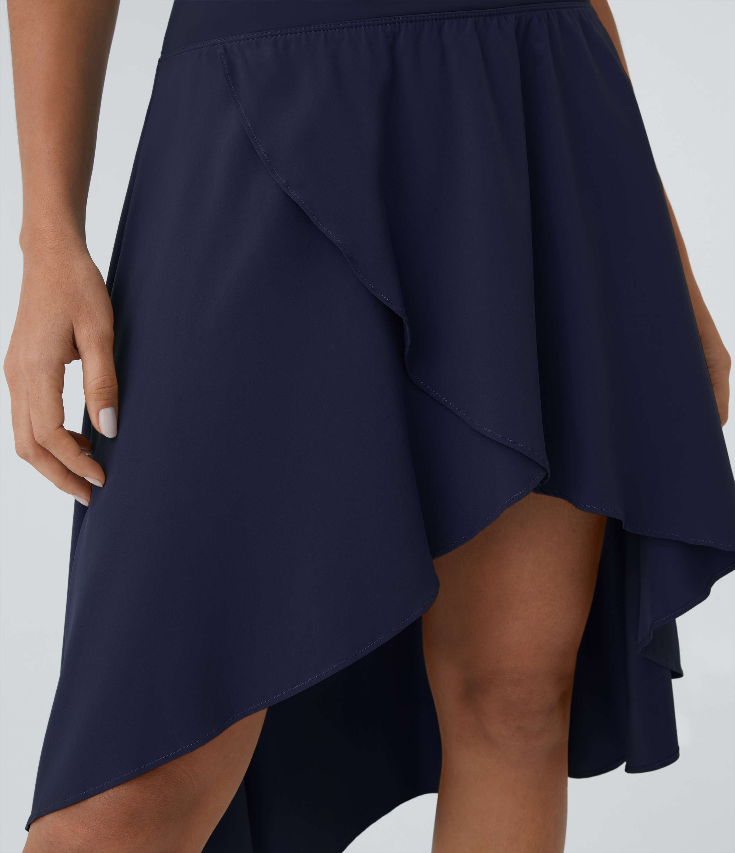 Halara Breezefulв„ў High Waisted Asymmetric Ruffle High Low Flowy 2-in-1 Quick Dry Dance Skirt  - Black Diamond Blue - XL 