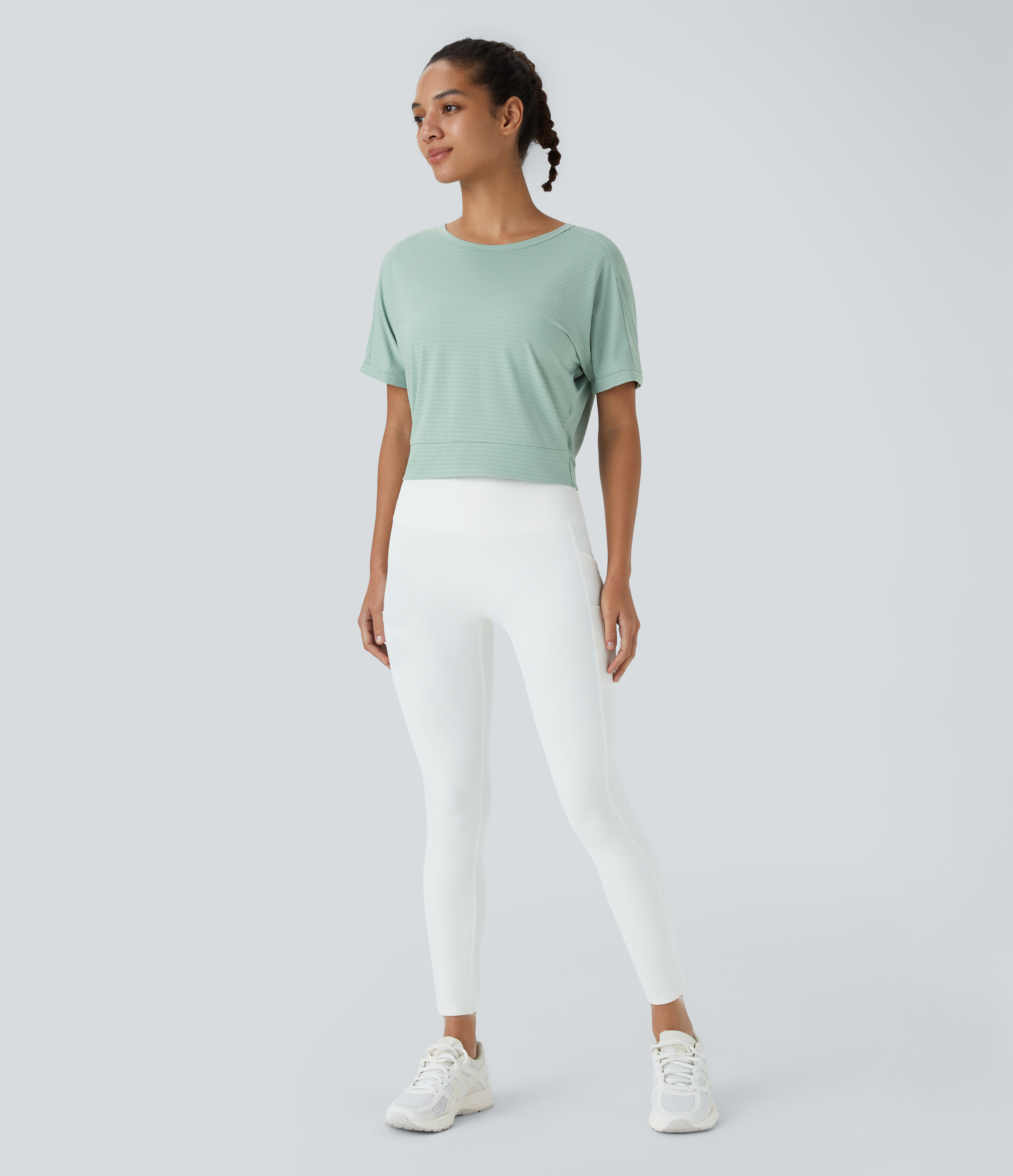 Halara Short Sleeve Twisted Cut Out Yoga Sports Top  - Surf Spray - XS 