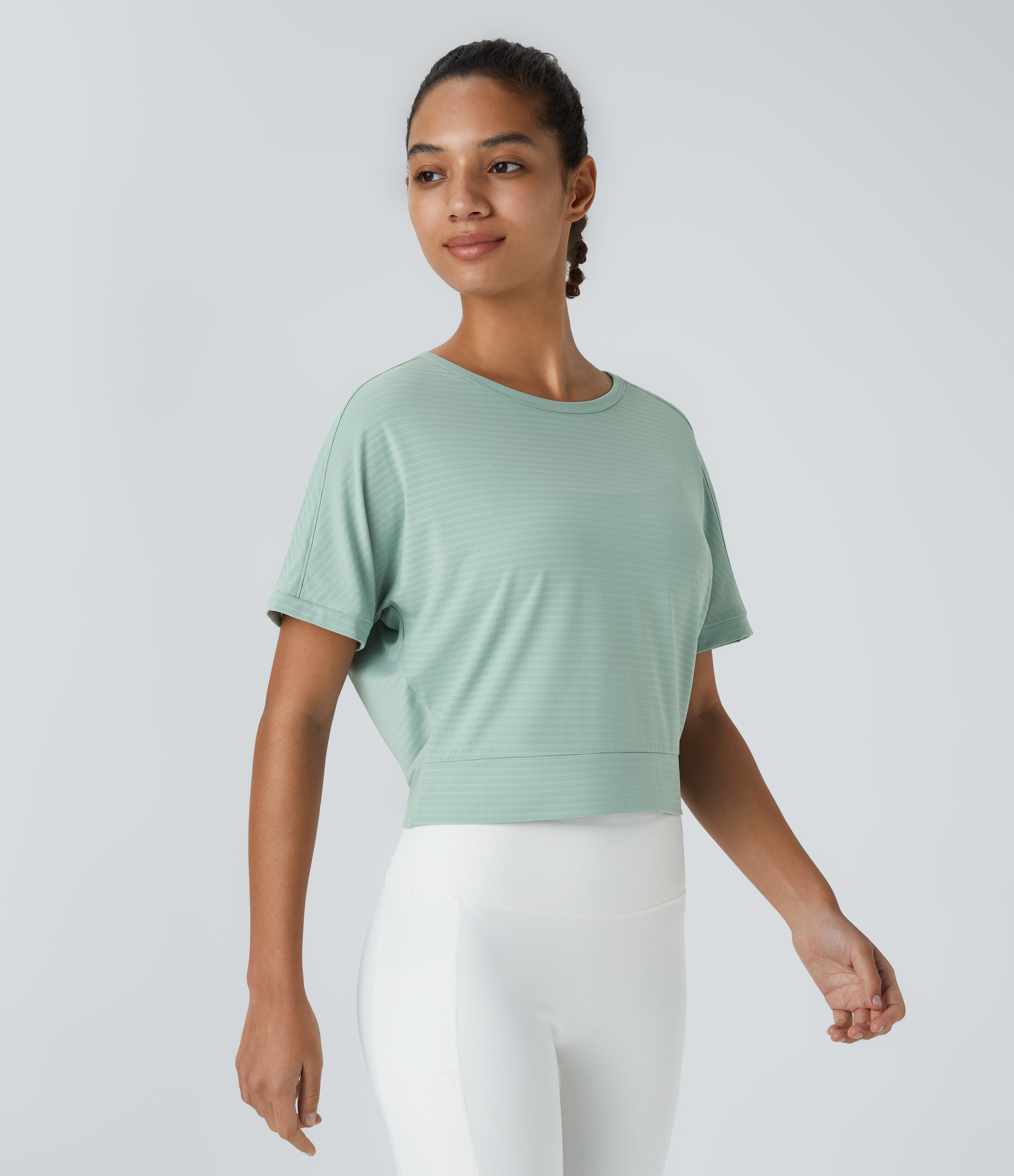 Halara Short Sleeve Twisted Cut Out Yoga Sports Top  - Surf Spray - XS 