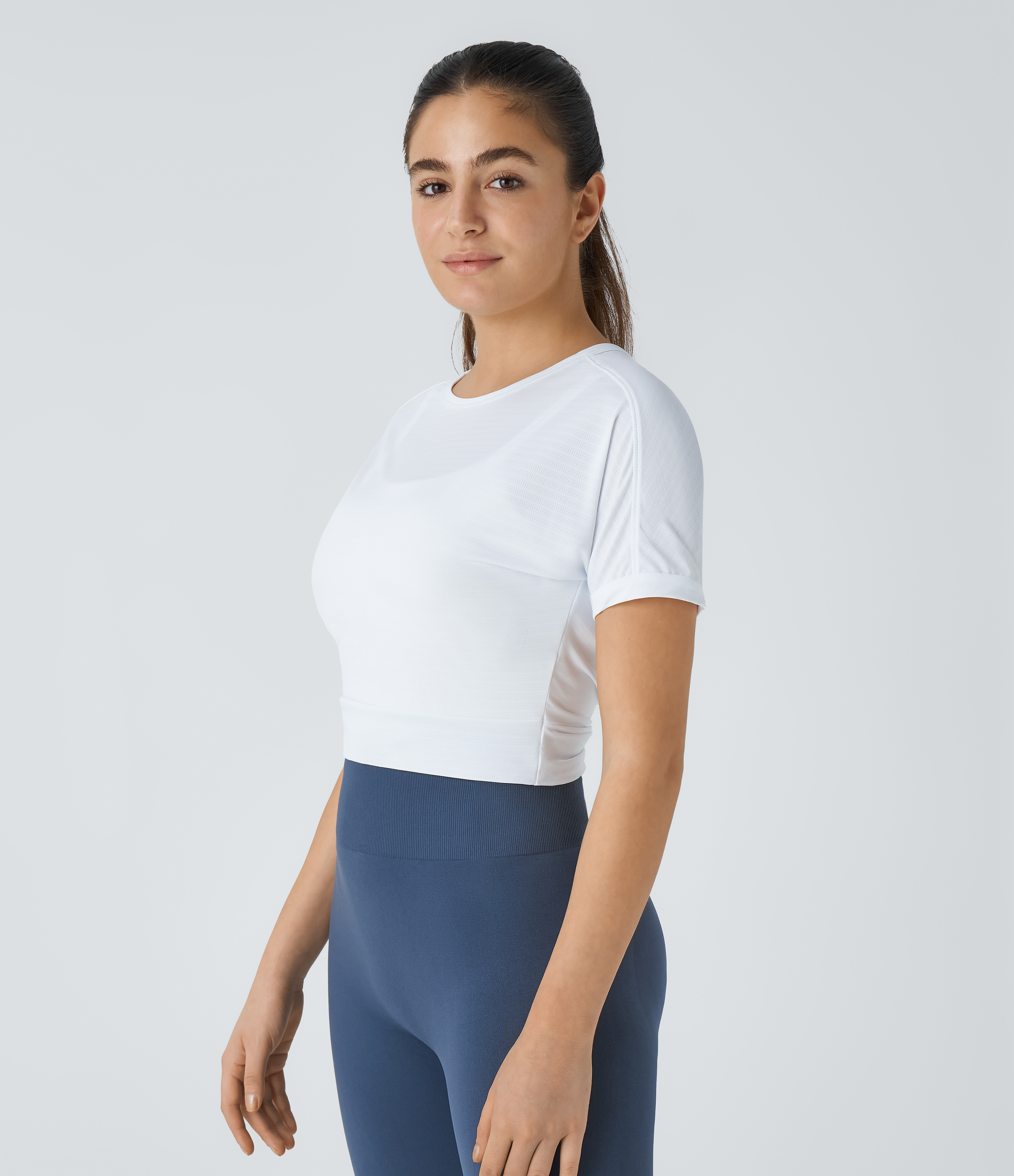 Halara Short Sleeve Twisted Cut Out Yoga Sports Top  - White - M 