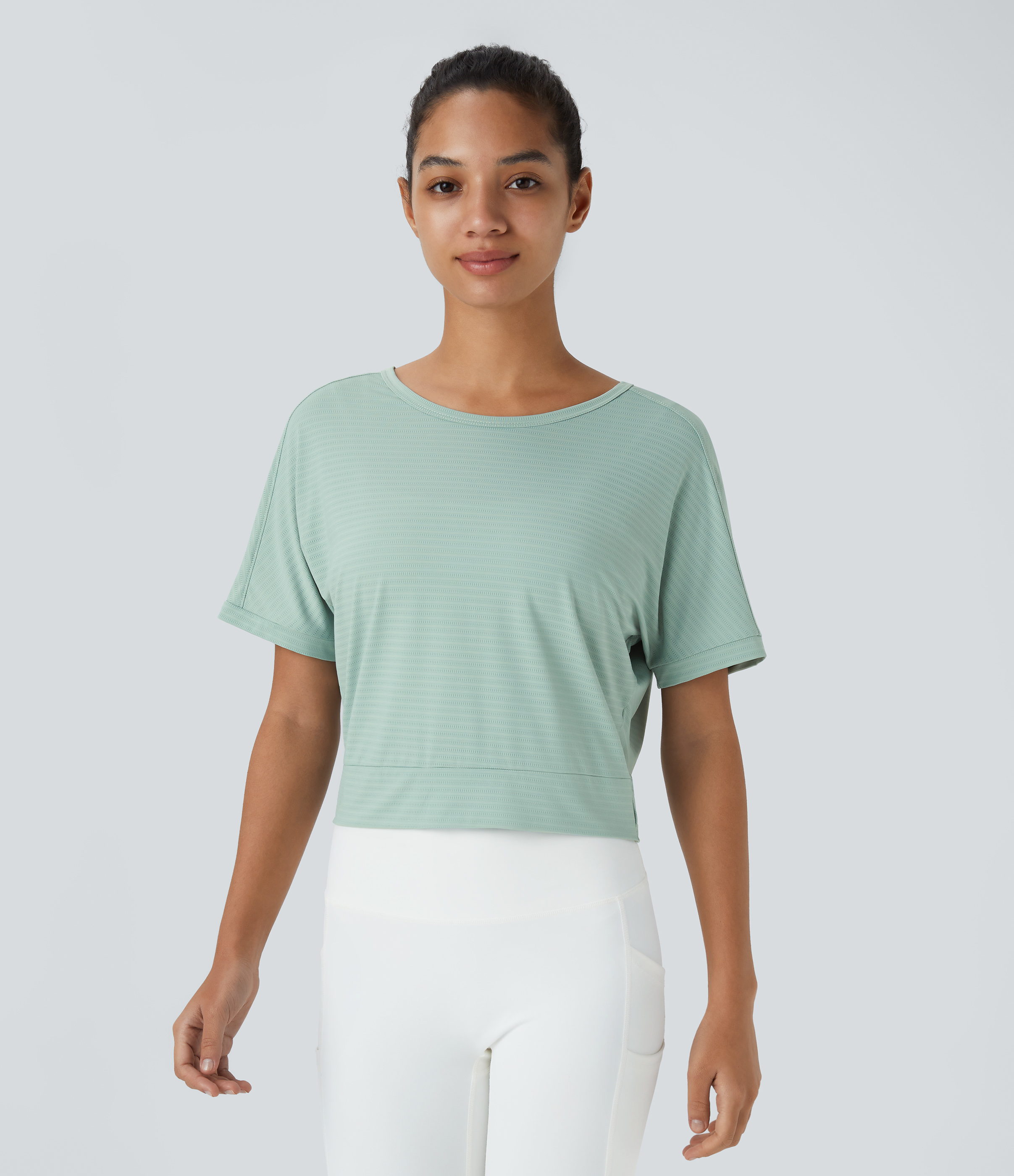 Halara Short Sleeve Twisted Cut Out Yoga Sports Top  - Surf Spray - XS 