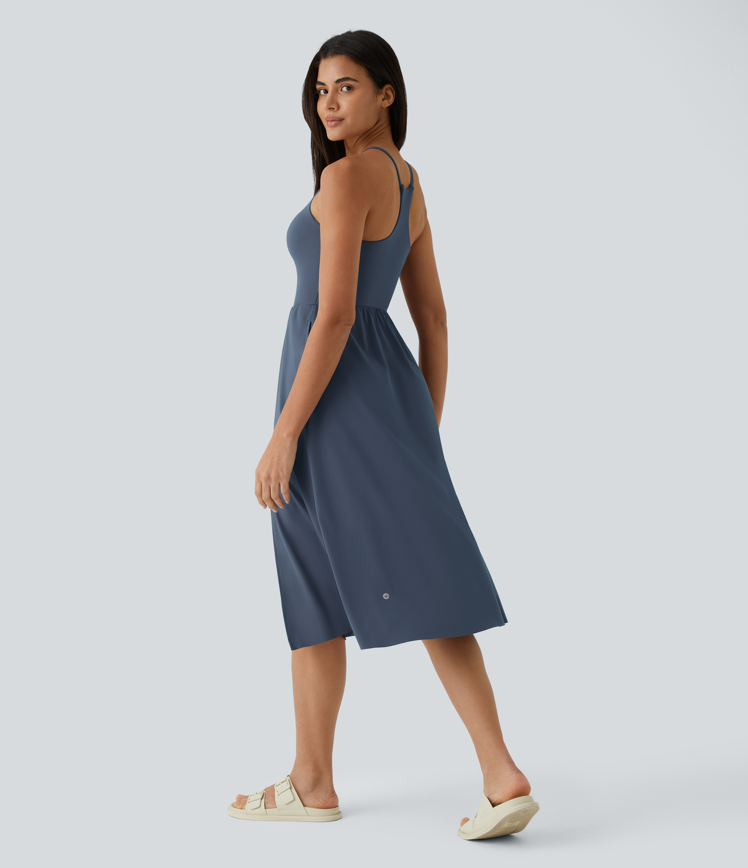 Halara Everyday Midi Chill Dress-La Land Casual Dress - Mood Indigo - XS slip dress beach dress ruched dress halter dress exercise dress 