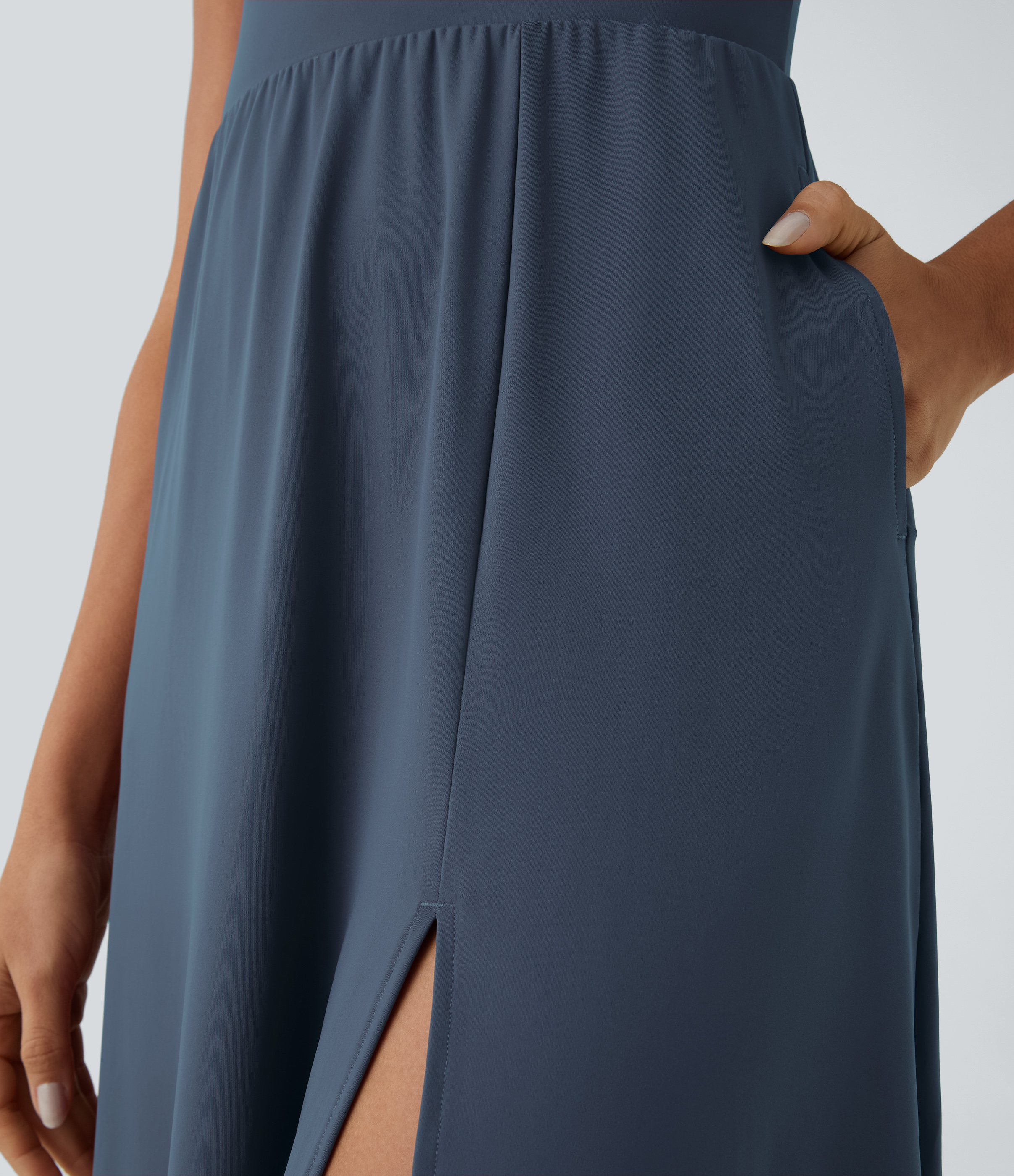 Halara Everyday Midi Chill Dress-La Land Casual Dress - Mood Indigo - XS slip dress beach dress ruched dress halter dress exercise dress 